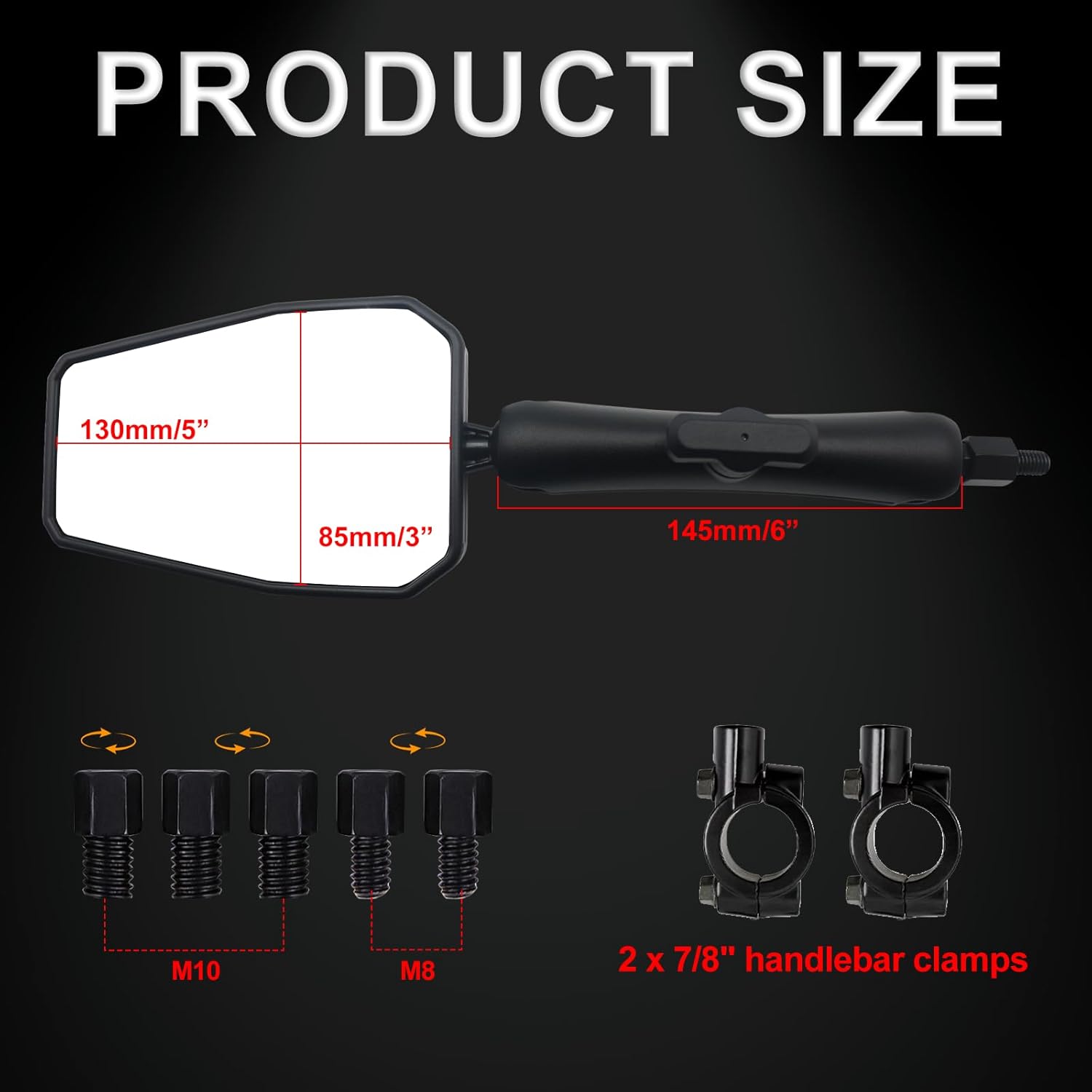 Adventure Motorcycle Mirrors Universal 10mm 8mm Foldable Rearview Mirrors with 7/8" Handlebar Mount Fits Motorcycle Street Dirt Electric Bike Ebike Scooter ATV Quad (Trapezoidal)