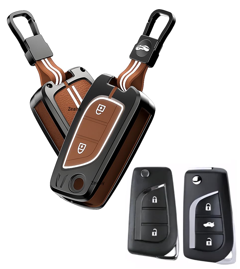 Metal Remote Key Cover with Keychain for Toyota Innova Crysta, Corolla Altis Stylish Full Protection 2-Button Flip Key | Glow-in-The-Dark Car Key Protector-picture-11