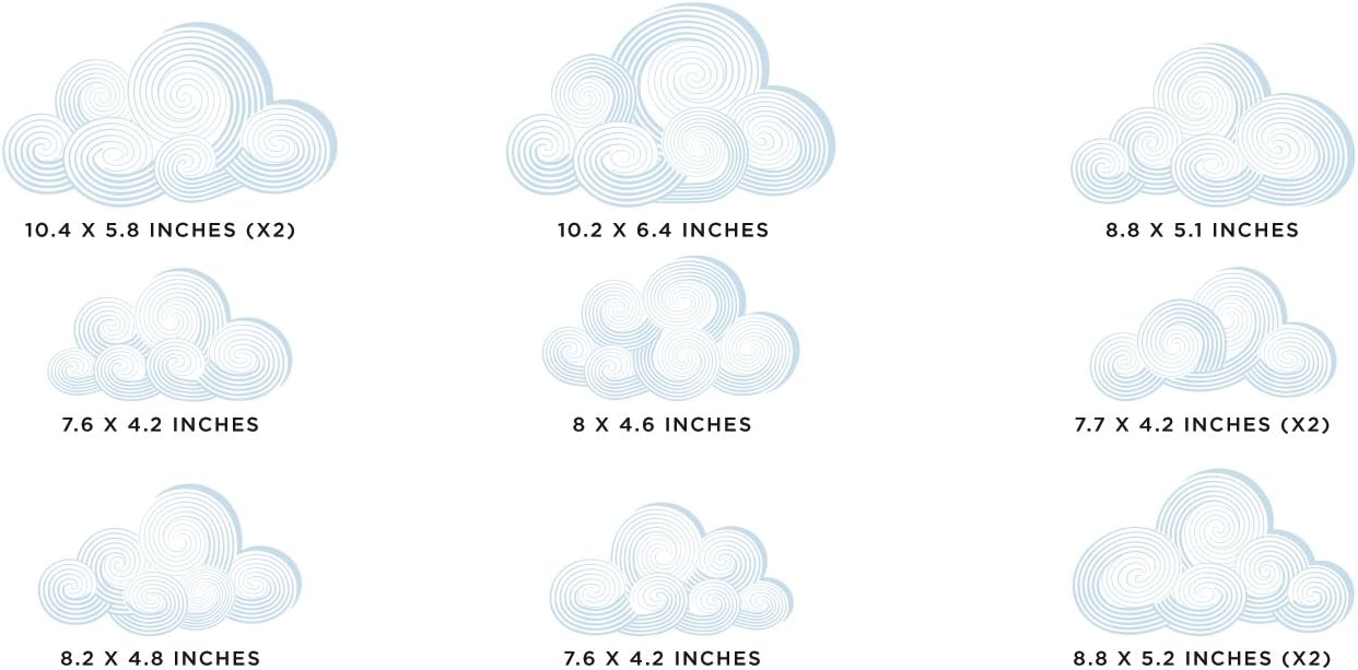 Modern Clouds Fabric Wall Decals - Set of 12 Clouds, Repositionable and Reusable