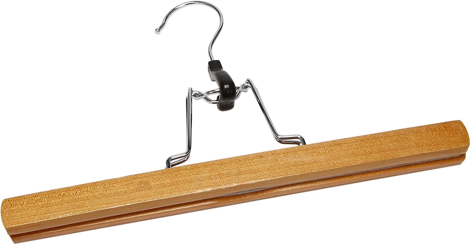 Mabstr 1 Set of 10 Trouser Clamp Hanger Solid Wood Anti-Slip Felt Hook Pant Skirt Hangers Natural