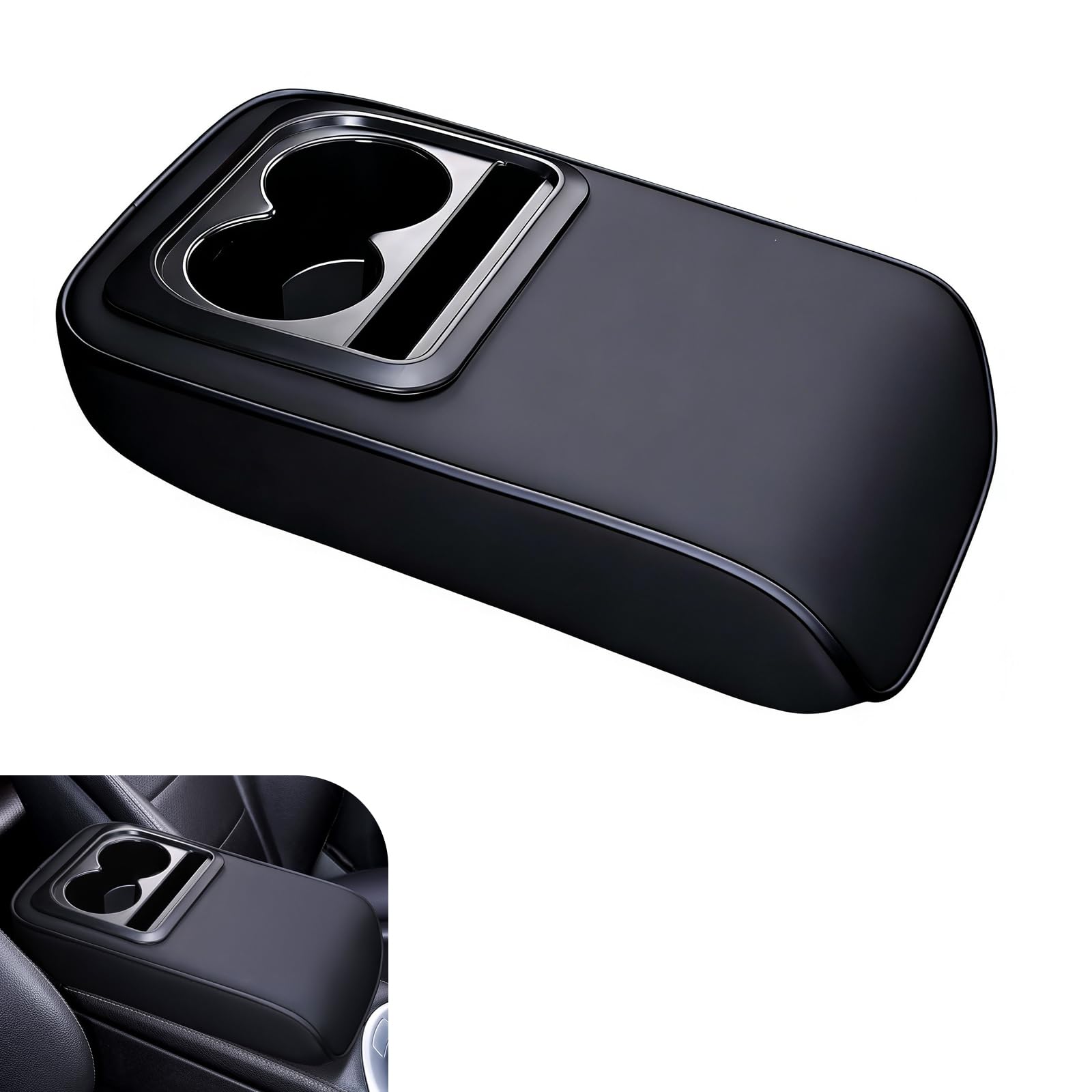 Photo 1 of wipcowi Car Middle Center Console Cover, 2-in-1 Multi-Function Armrest Cover with 2 Cup Holder Storage, Leather Comfort Soft Armrest Pads, Universal for Most Cars (Black)