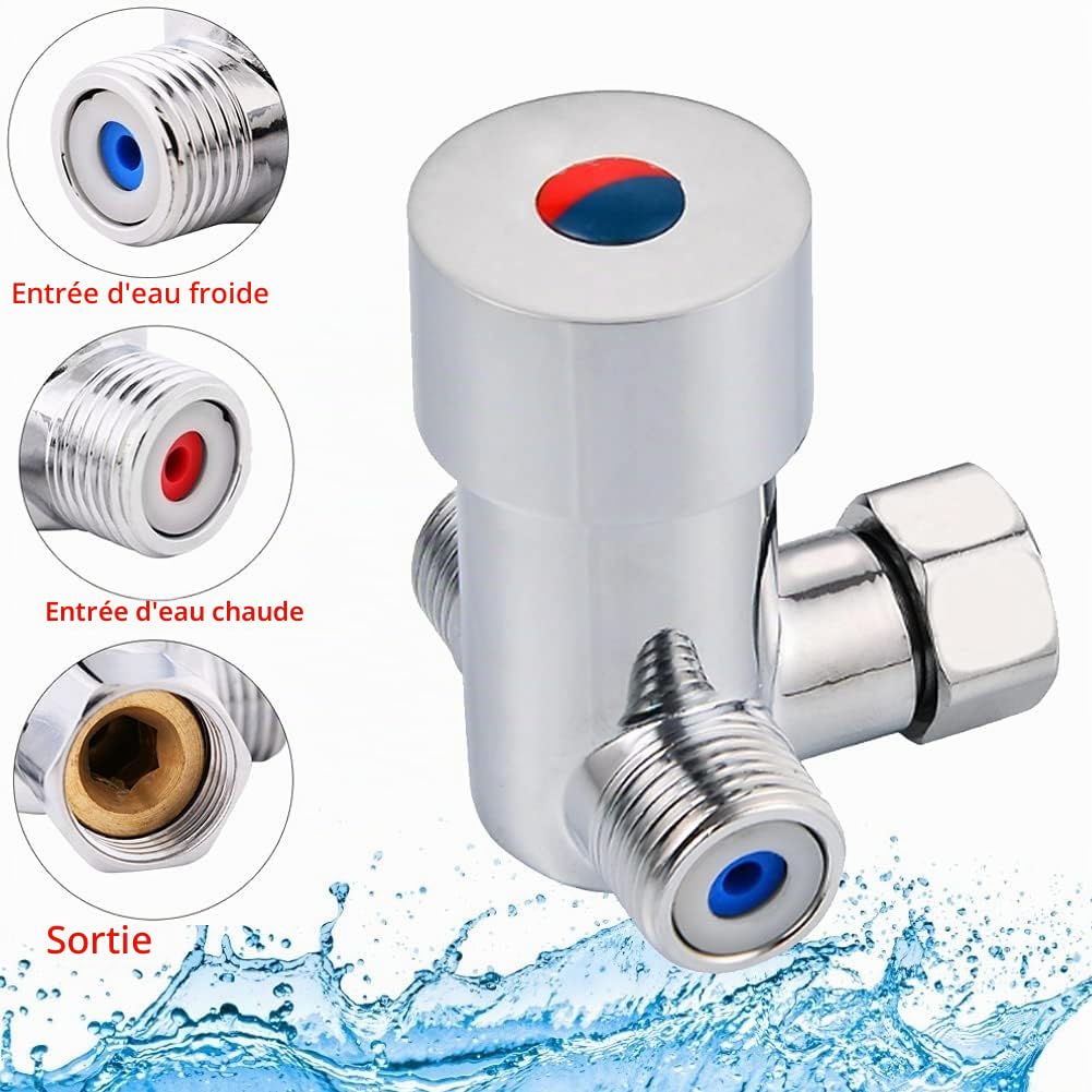 Jadeshay Vanne Mélangeur, Mitigeur Thermostatique 3 Voies Vanne Mélangeur Eau Chaude Froide Robinet Mitigeur Thermostatique, pour Lavabo Cuisine Salle de bain Toilette