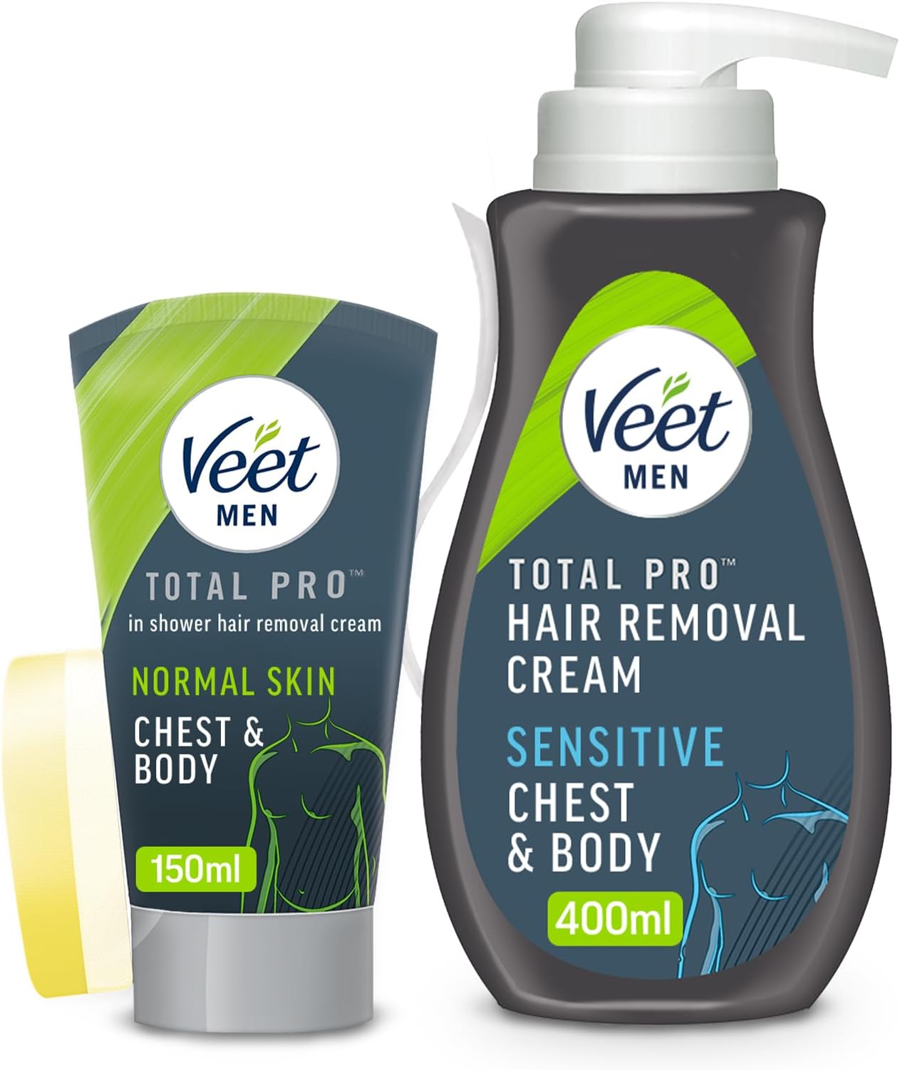 Men's Hair Removal Cream Set: 400ml Pump & 150ml In-Shower Formula For Smooth Skin On Body, Back, Sensitive Areas - Quick, Effective Depilatory Solution