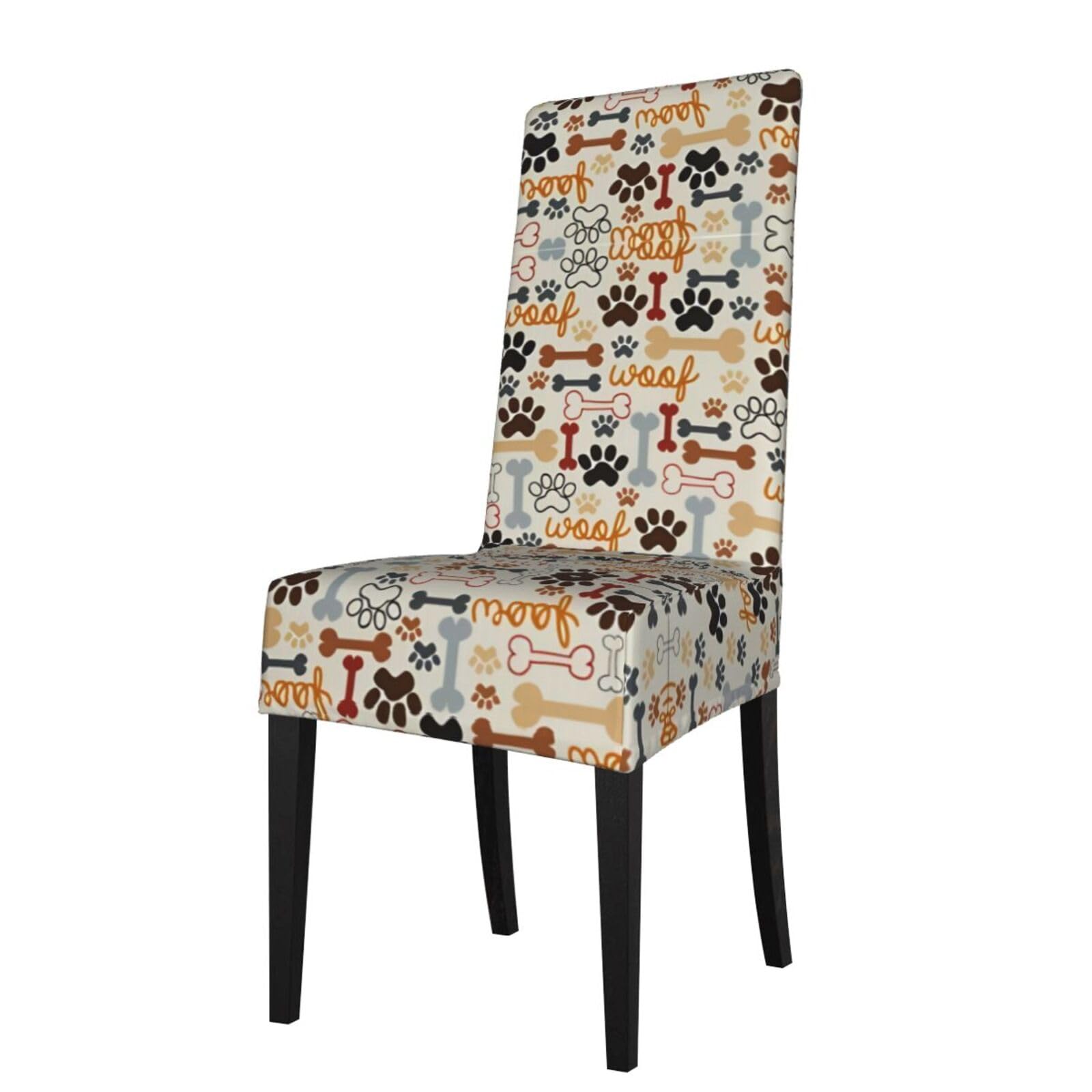 WHJDPP Dog Bones Paw Prints Prints Protection Cover for Dining Chair - Stretchy Seat Throw Covers, Wrinkle-Free & Easy Care for Hotel, Wedding & Home Dining Chairs