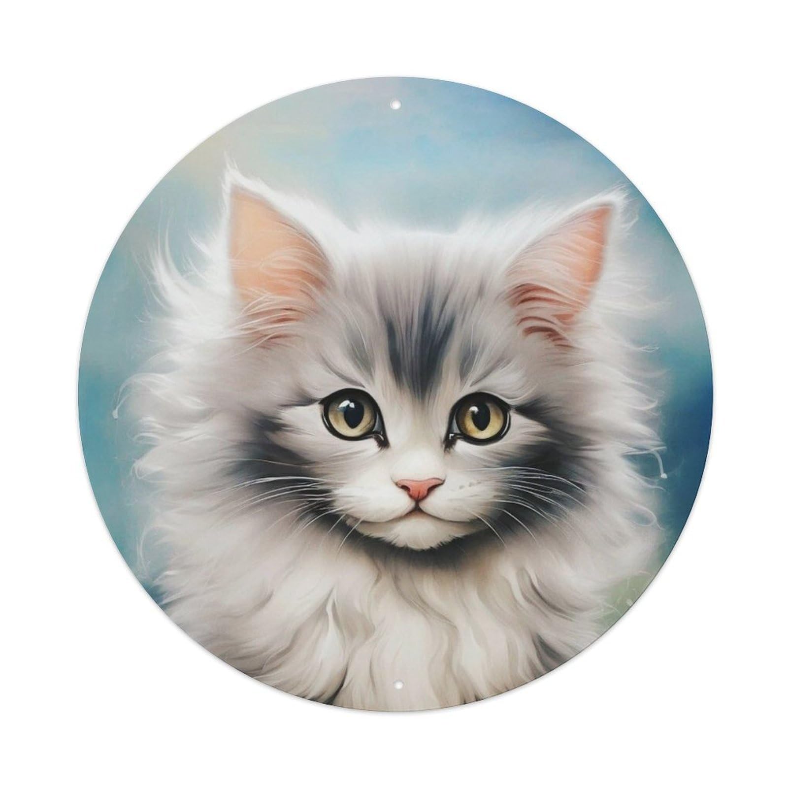 Animal Fluffy Kitten with Daisy Cute Cat Vintage Metal Tin Sign Plaque Wall Decor for Cafe, Club Bar, Office, Garden Metal Poster 8x8Inch