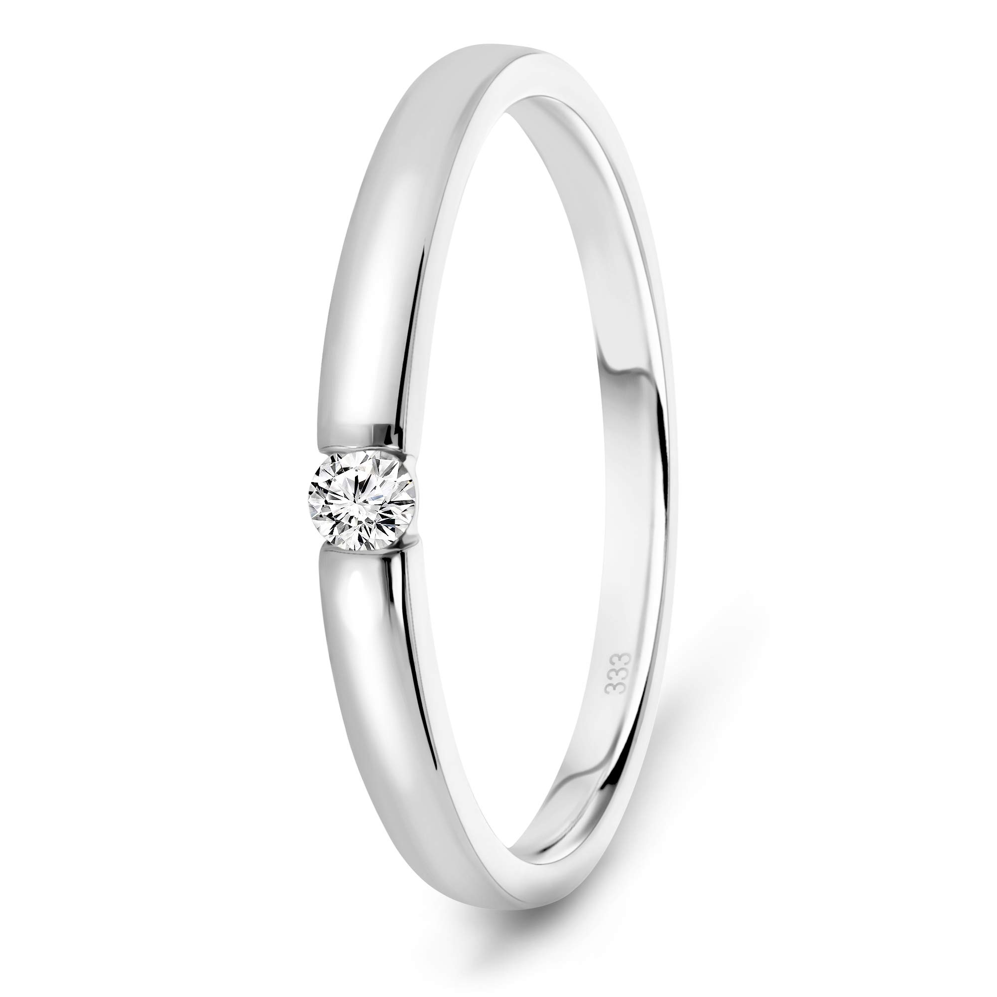 MIORE Anillo solitario de compromiso en oro blanco 8 quilates 333/1000 con diamante natural talla brillante de 0,05 quilates