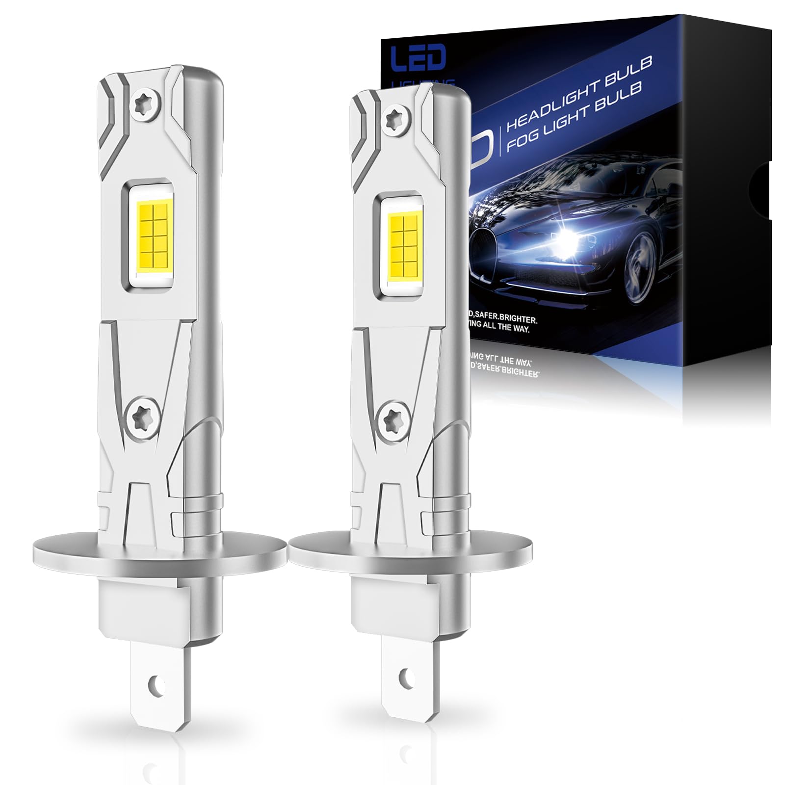 OVVOFPP Lampadina LED H1 30000 LM 220 W 6000 K luce bianca, nuova generazione 2025, replicazione, 1:1 fari alogeni, raffreddamento a doppio foro, plug and play, adattabile a auto e moto, 2 pezzi