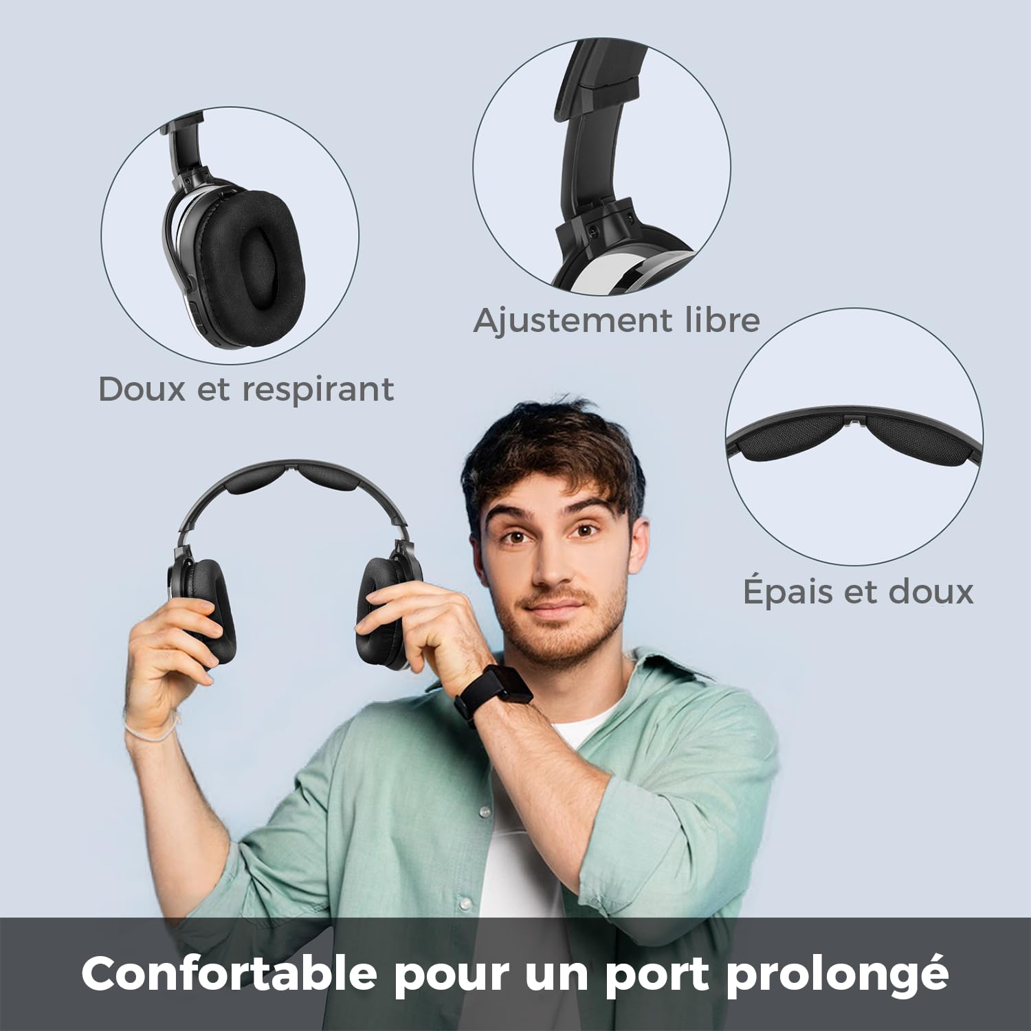 Casque sans Fil pour Regarder la télévision avec Station de Charge et émetteur RF, Casque TV Confortable pour Seniors, Compatible avec Toutes Les télévisions, Noir et Argent