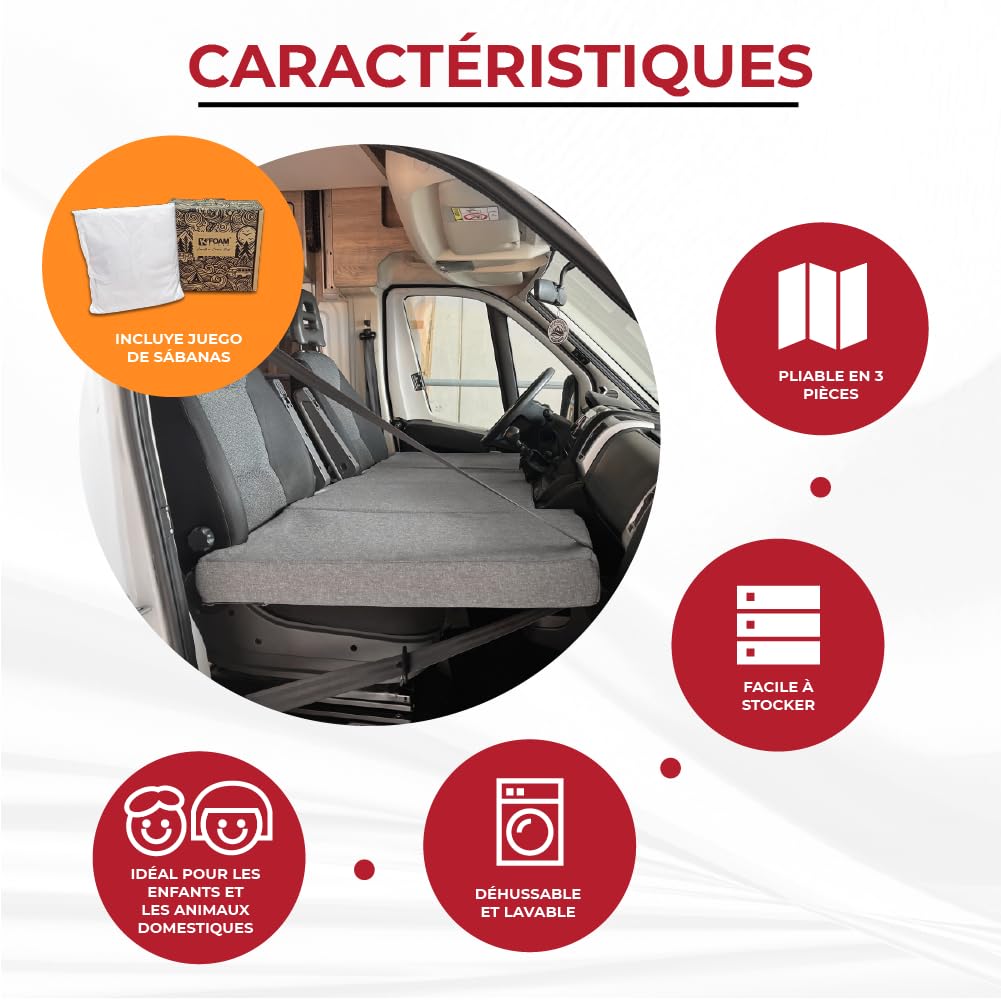 Lit avant + drap de camping pour Fiat Ducato, Jumper, Boxer (2002-2025) Couleur gris, lit supplémentaire, Camper Van, Van