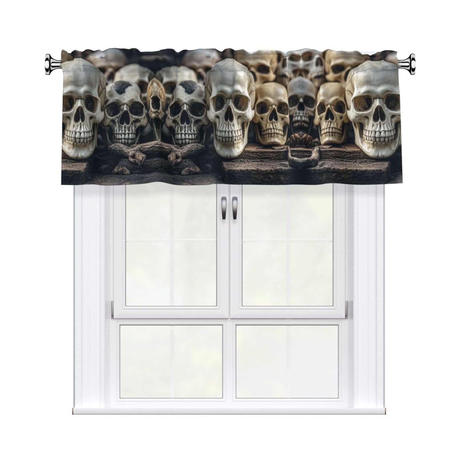 LMNGH Skulls Curtain Valance for Windows,Kitchen Window Curtains Blackout Drapes Window Treatments Decorative Rod Pocket Short Curtain for Living Room Bedroom,54" W x 18" L