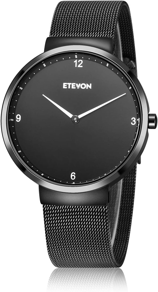 Men’s Quartz Analog Wrist Watch with Unique Simple Dial and Stainless Steel Mesh Band, Fashion Dress Watches for Men - 30M Waterproof - Black