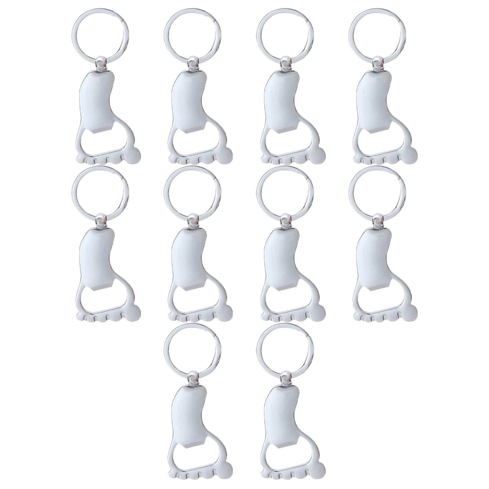 Llaveros Abrebotellas de Metal Pack de 10 Forma de Pie, Resistentes y Portátiles, Ideales para Camping y Uso en Bar