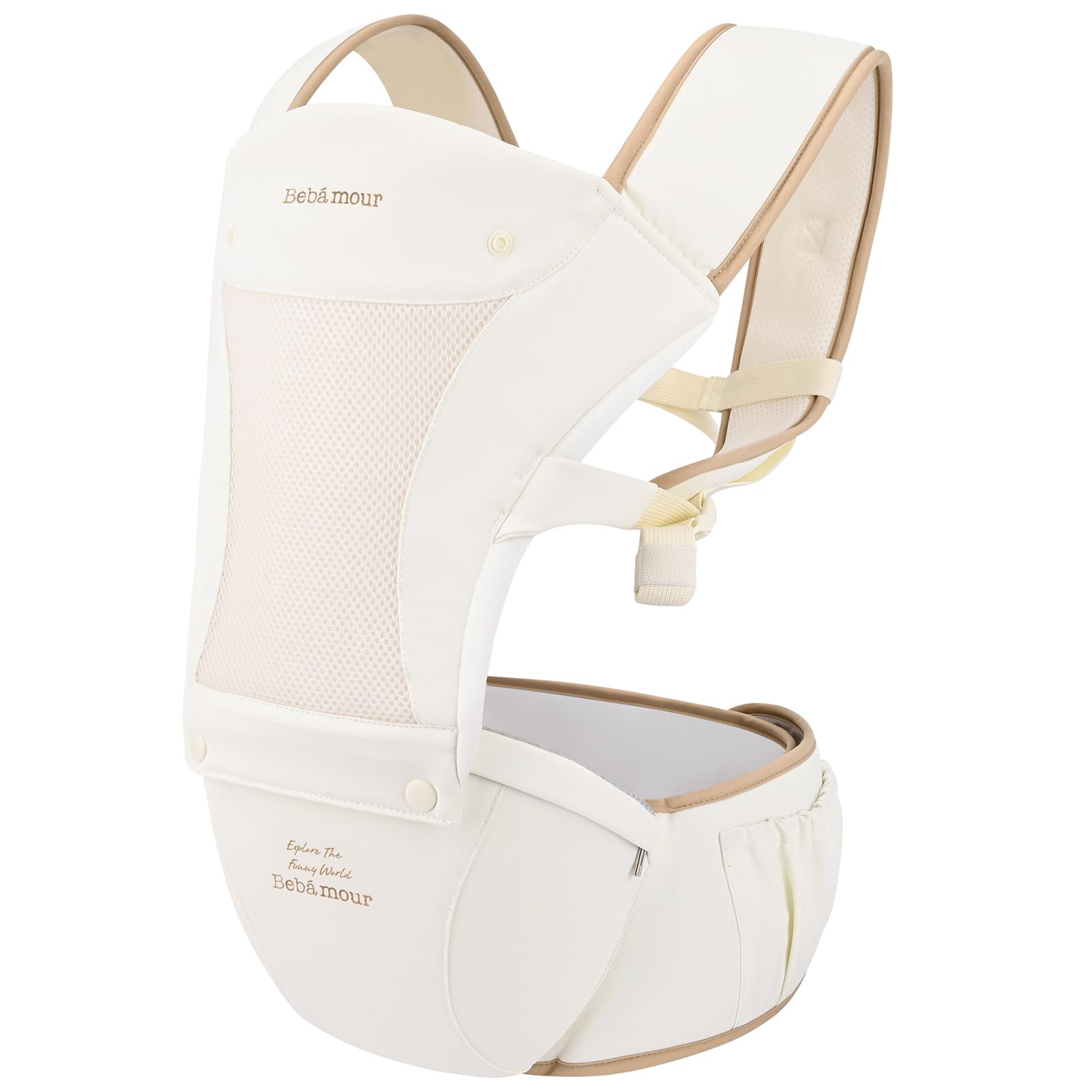 Bebear Marsupio,Bebamour Marsupio per 0-36 mesi, marsupio traspirante da neonato a bambino, approvato dagli standard di sicurezza, seggiolino ergonomico 6 in 1 anteriore,Cotton Beige