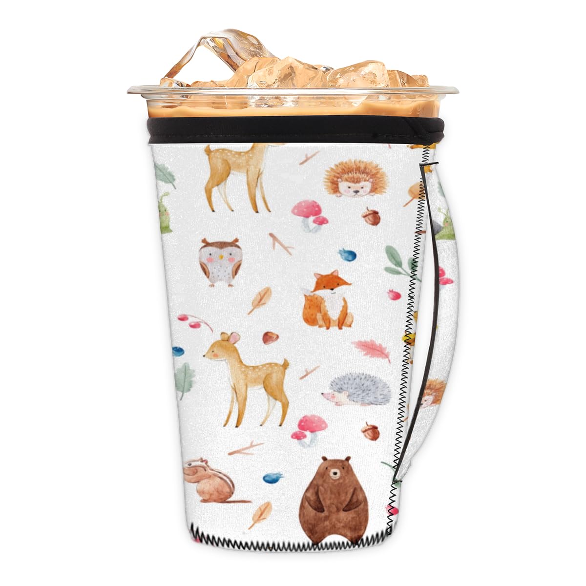 Cartoon Cute Animals Iced Coffee Sleeve with Handle - Keep Your Coffee Cool and Hands Comfortable - Durable and Washable - Fits Various Cup Sizes - Perfect for and Dunkin Coffee - M
