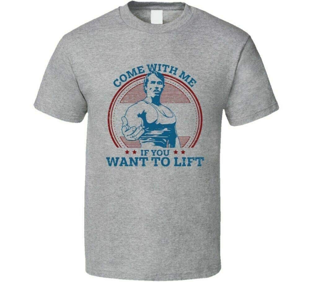 JIUJIU Simpler Arnold Schwarzenegger Come with Me If You Want T o Lift T Shirt gris XL