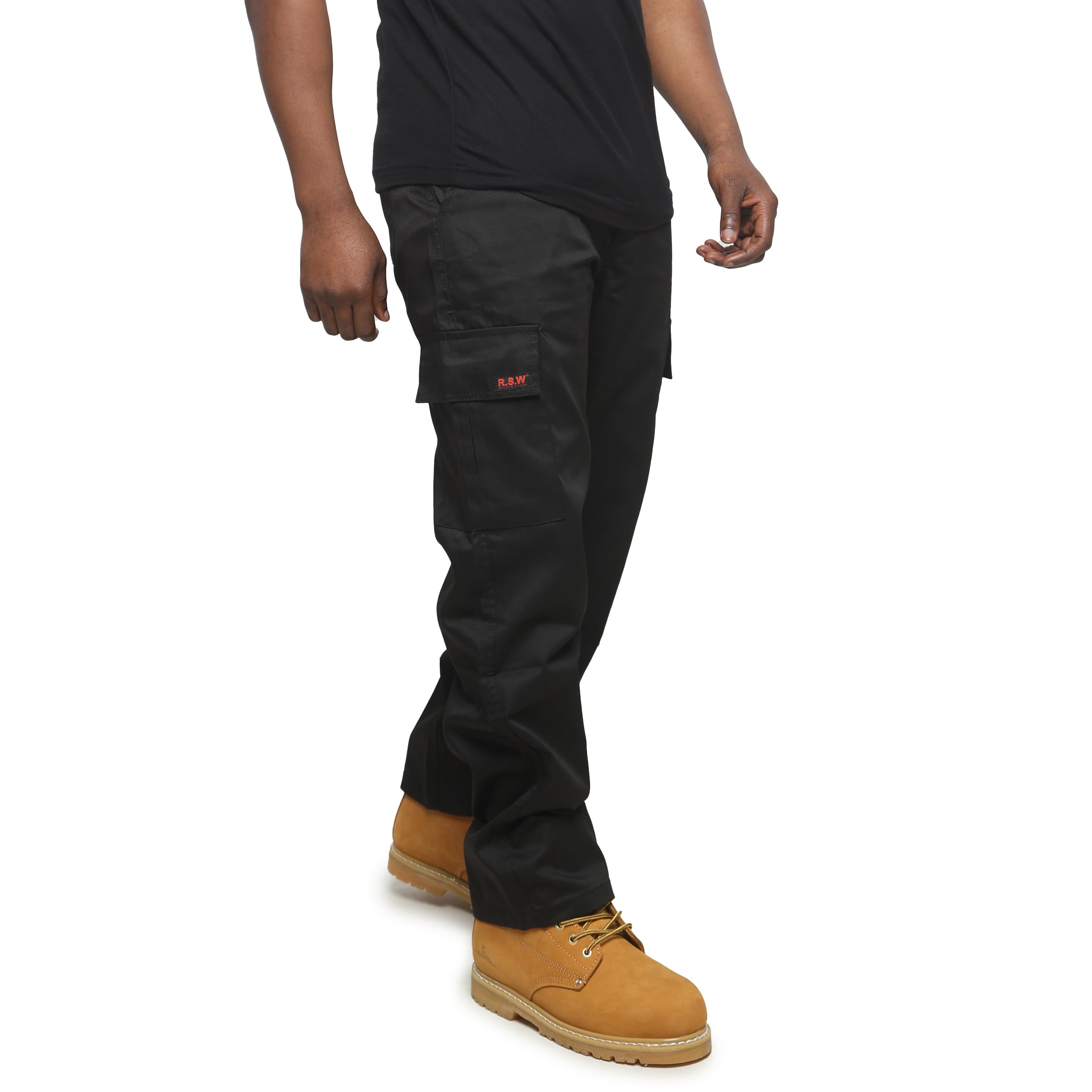 R.S.W RAPID SAFETY WORKWEARBlack Multi Pocket Combat Men's Work Trousers - Mens Work Pants Size 30 to 42 - Black & Navy Work Trousers, 3 Leg Sizes