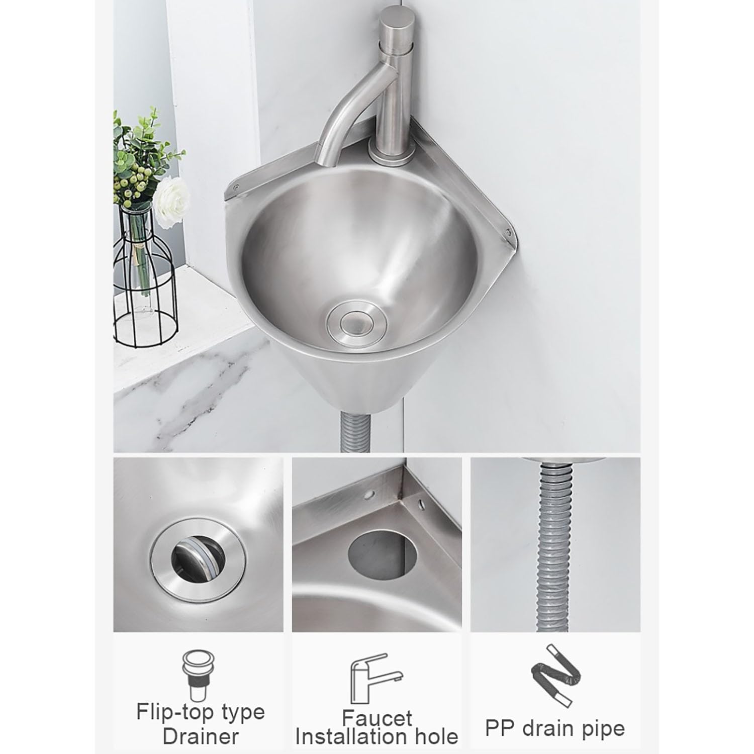 Triangular Basing Corner Utility Sink Fifizoo Stainless Steel Triangular Hand Basin Sink ...