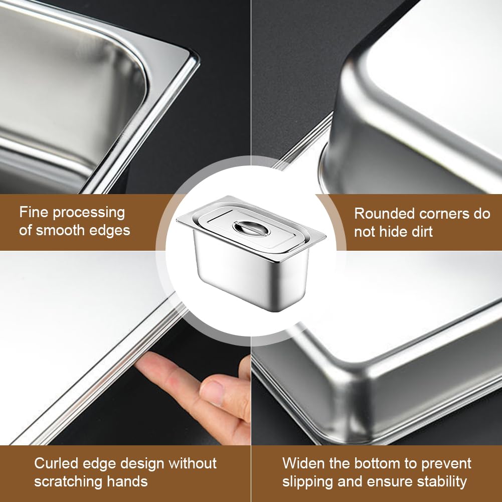 Gastro - Set di 3 vassoi rettangolari, contenitore GN in acciaio inox con coperchio, contenitore per alimenti (17,5 x 11 x 10 cm)
