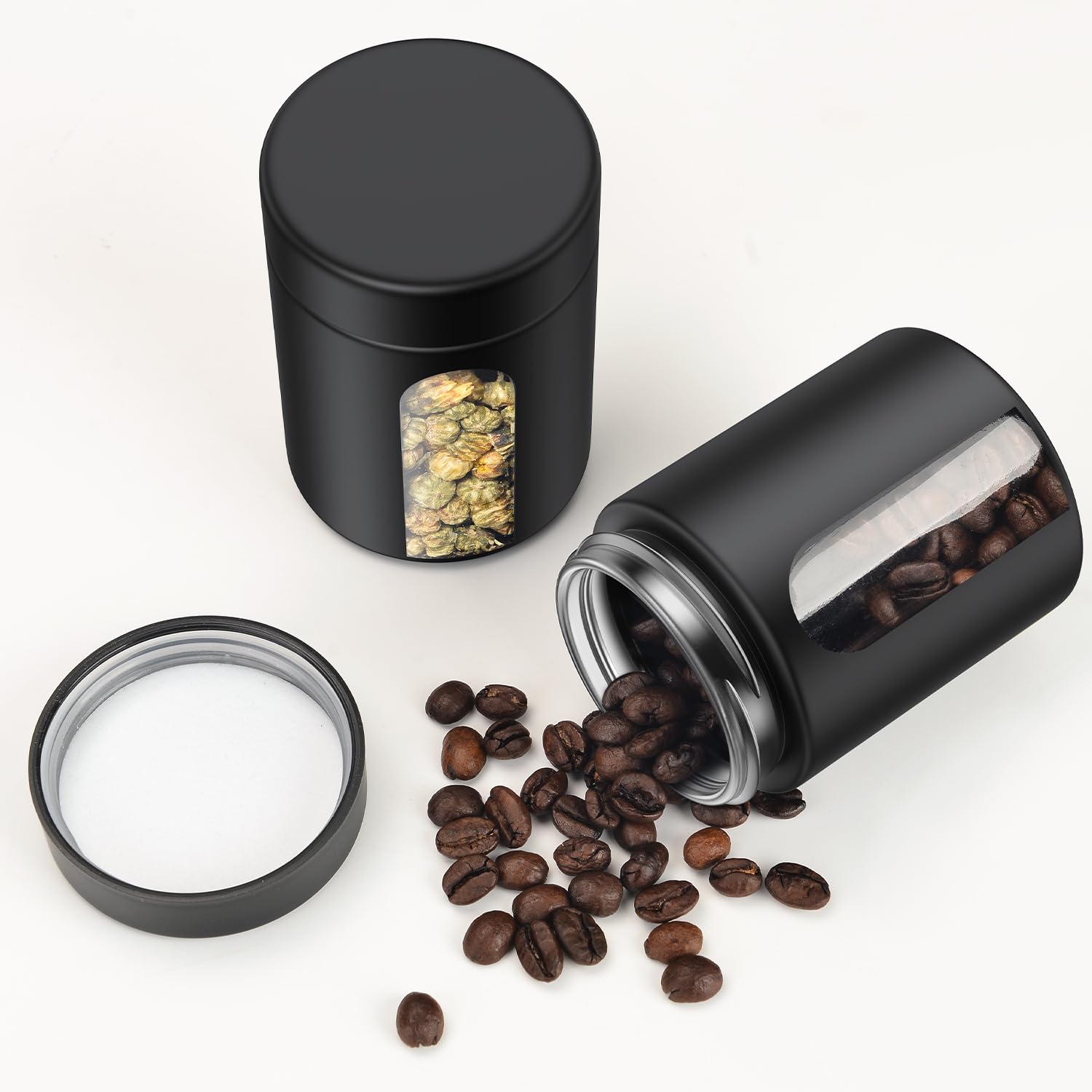 Urekt Tarro de almacenamiento de vidrio (4 onzas), paquete de 2 recipientes visuales a prueba de olores con tapa resistente a los niños, pequeña botella impermeable multiusos para café, té, hierbas,