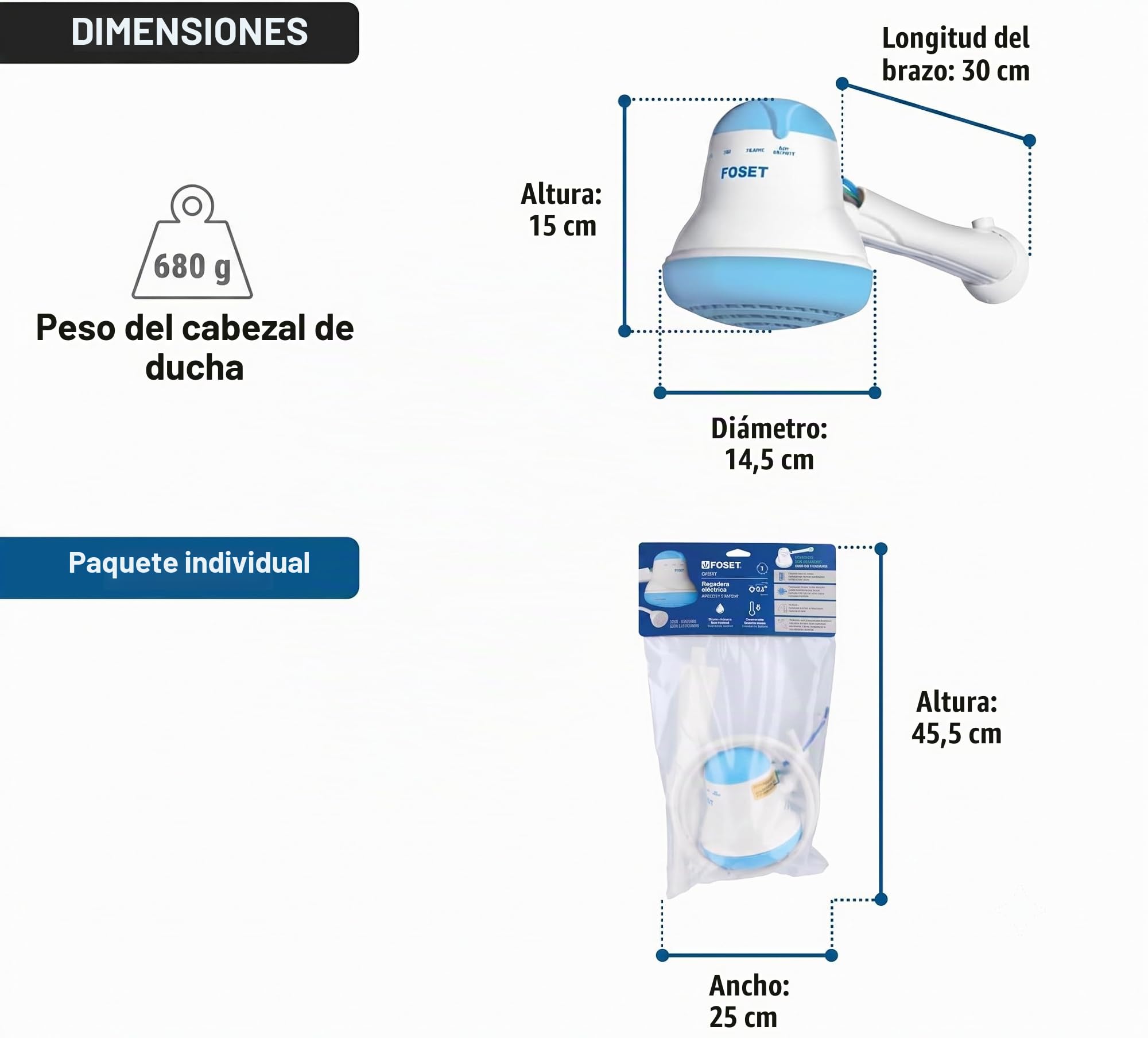 ducha eléctrica, 4 temperaturas, azul