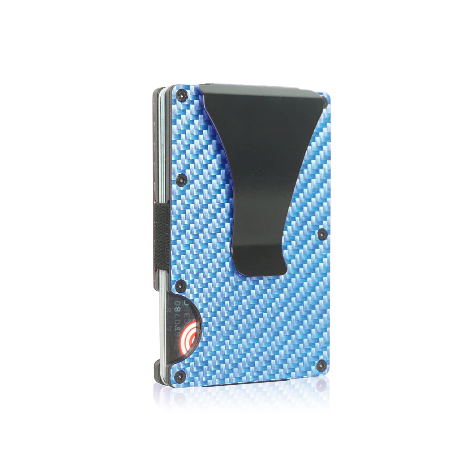 RFID Blocking, Carbon Fiber Wallet, Slim Money Clip & Minimalist Wallet, Aluminum Metal Wallet, Front Packet and Business Card Holder (Light Blue)