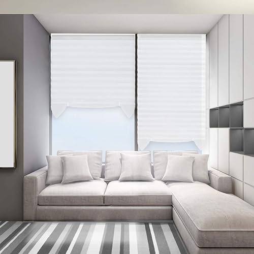 Miniatura 8 de Paquete de 6 persianas temporales sin cordones de tela plisada filtrante de luz, fáciles de cortar e instalar, con 12 clips, 36 x 72 pulgadas,