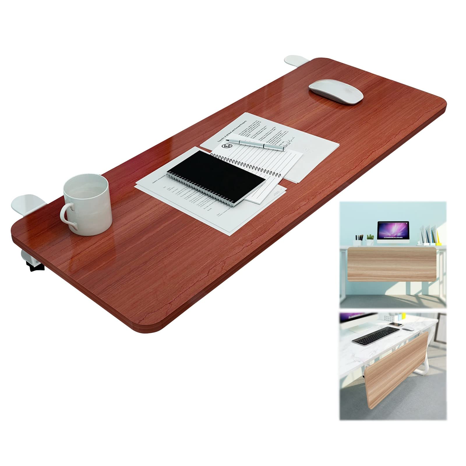 CVJdfhRE desk extender， 90° Foldable Keyboard Tray Wooden Support Shelf, With K-Bracket, Ergonomic Table Arm Elbow For Office(Teak,75x25cm(30x10Inch))