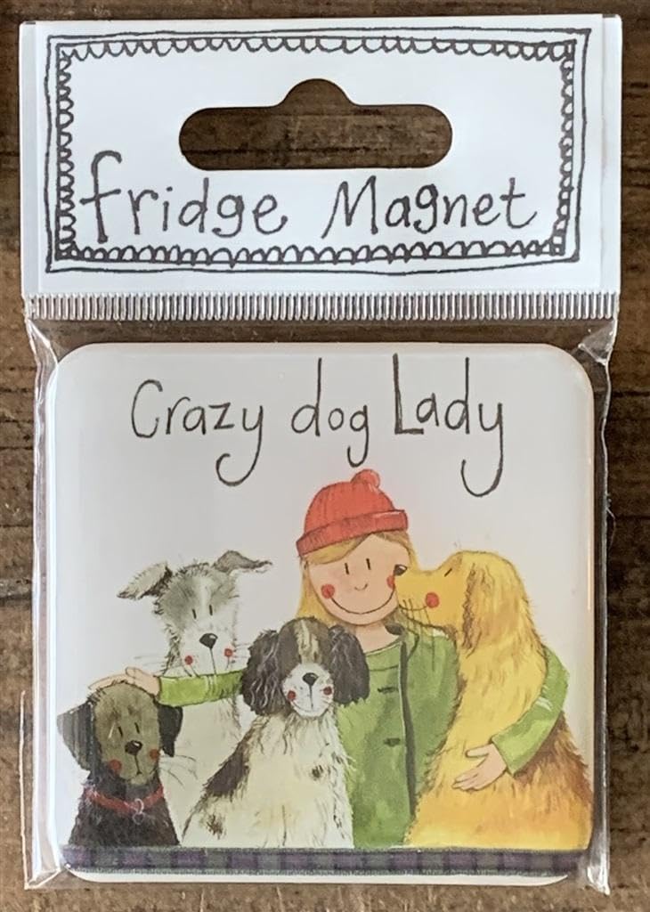 Alex Clark Art Red And White Alex Clark Crazy Dog Lady Fridge Magnet