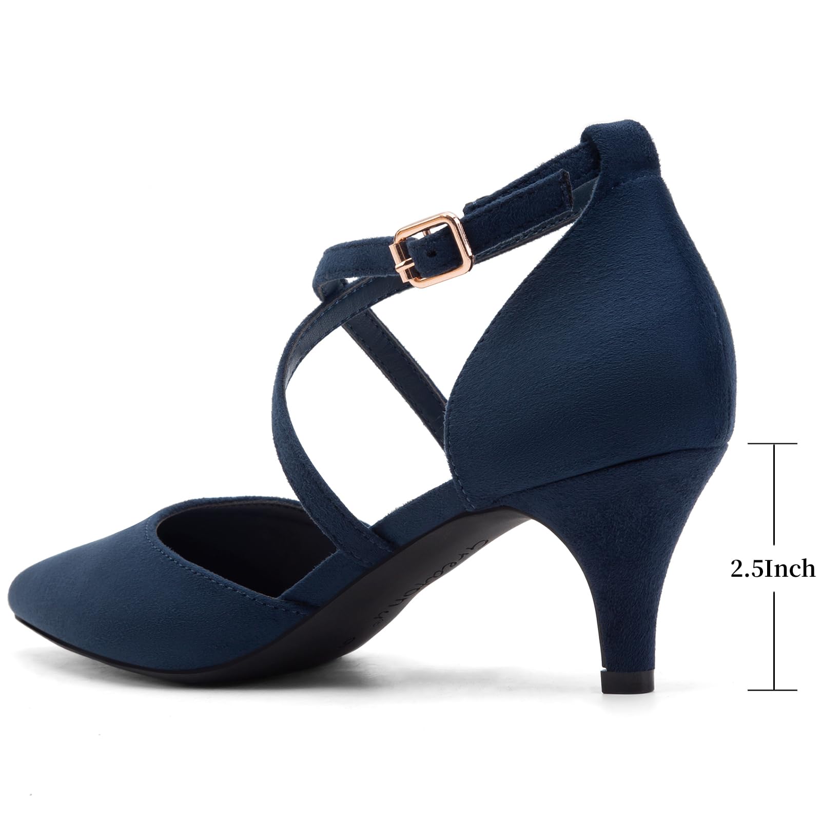 Greatonu Women's Pointed Toe Court Shoes with Ankle Strap and Kitten Heel