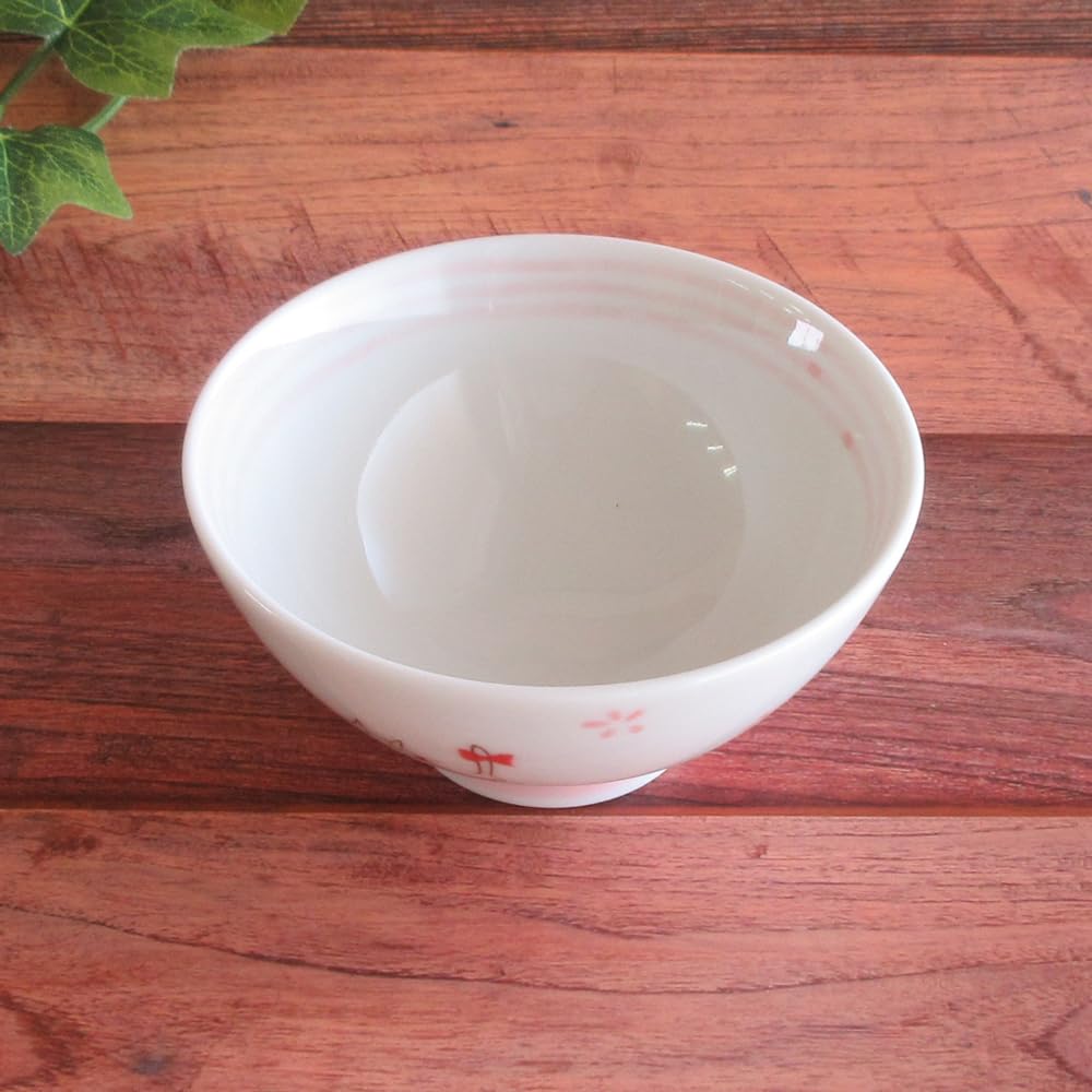 Amazon | ご飯茶碗 陶器 リボン猫ピンク茶碗 和食器 美濃焼 業務用