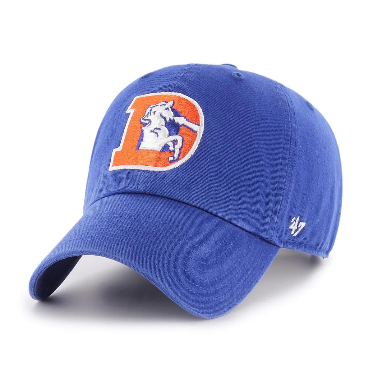 47 NFL Unisex Adult Clean Up Throwback Logo Adjustable Hat Cap One Size, Denver Broncos - Royal Blue Throwback Logo, One size