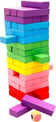 edutree Juegos de mesa apilables de madera, 54 piezas, bloques de construcción para niños y niñas, juego de torre de caída para niños de 3 años en