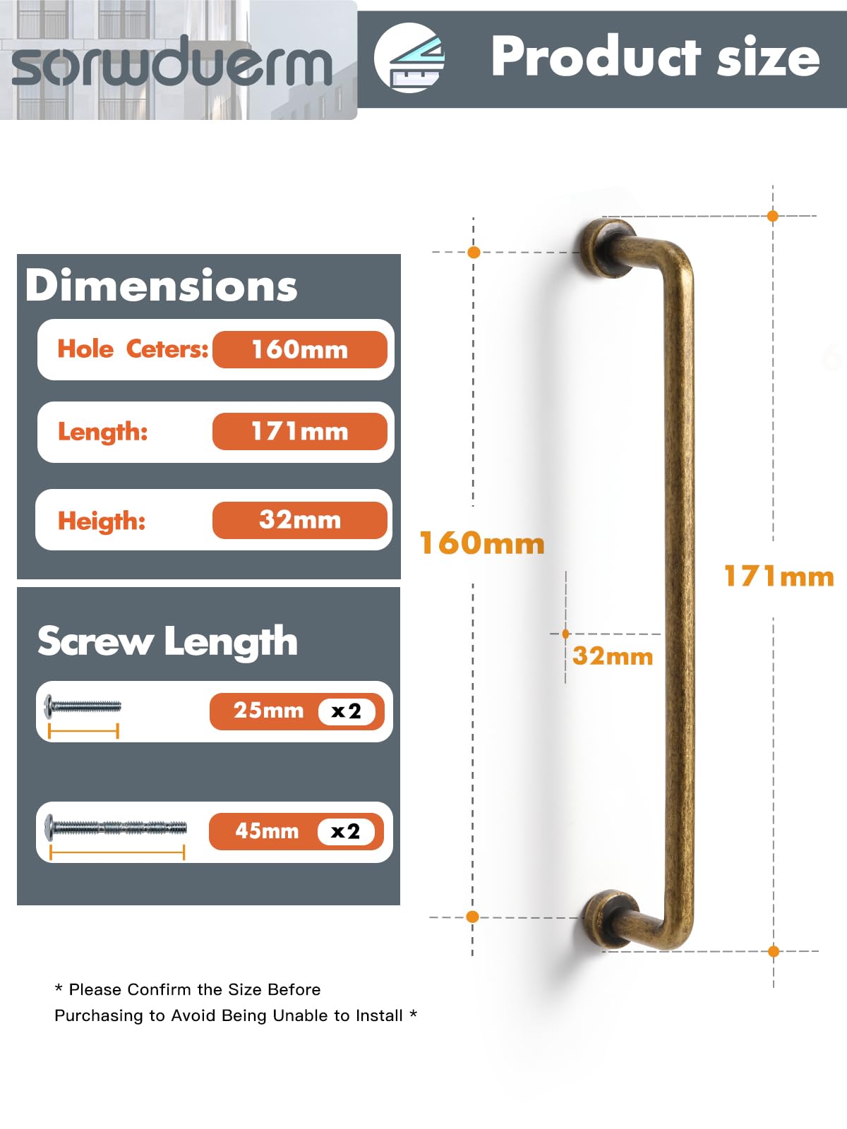 SORWDUERM 2 Pack Antique Bronze Cabinet Pull 160mm Hole Center Vintage Kitchen Cupboard Copper Handles Furniture Hardware for Wardrobe Drawer Dresser - Image 2