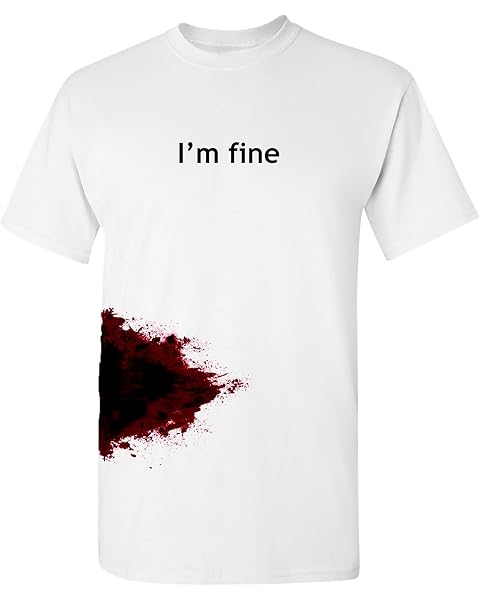 I'm Fine Movie Halloween Costume Tee Zombie Slash Shark Bite Scary Graphic Novelty Very Funny T Shirt