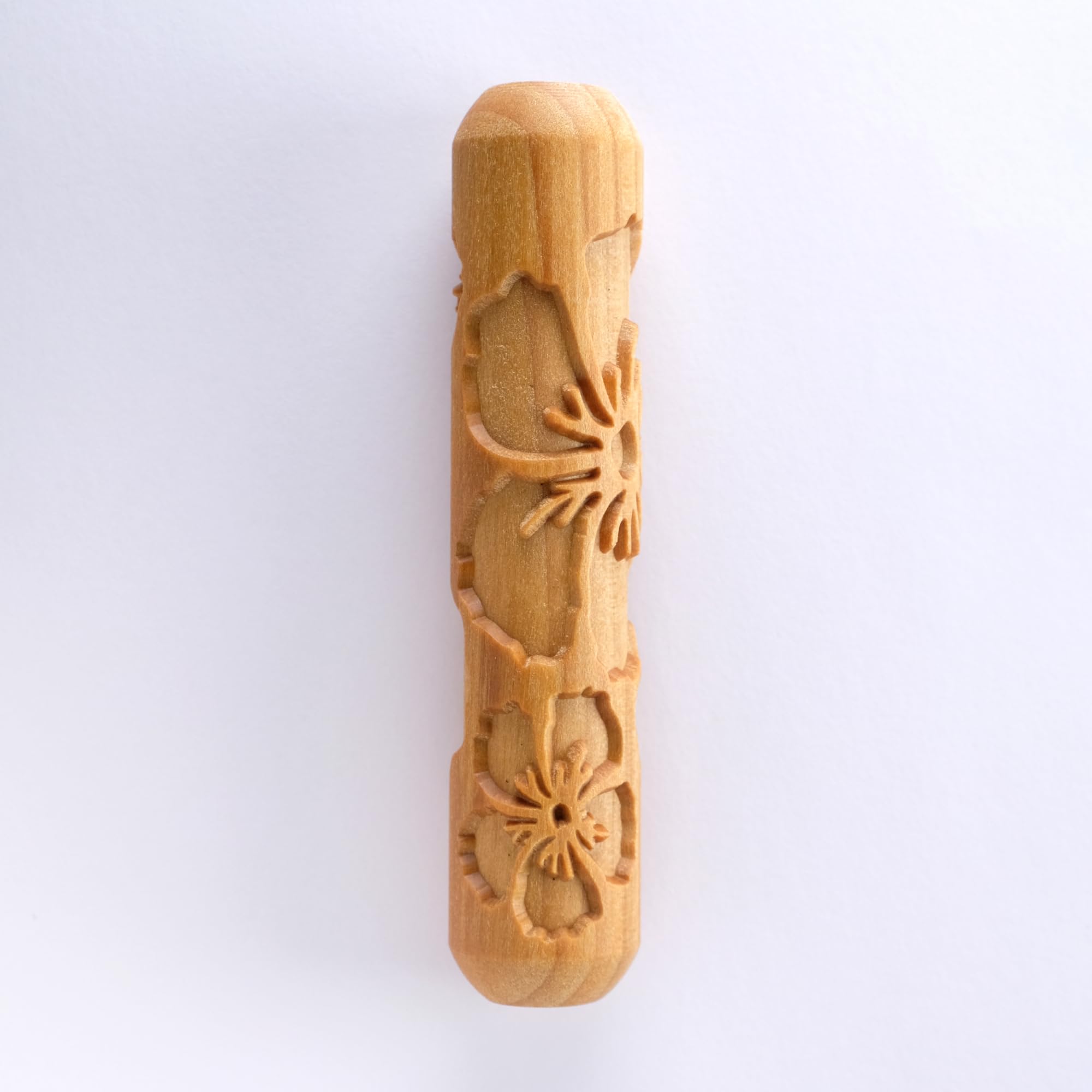 MKM Pottery Tools Wood Big Hand Rollers for Clay (BHR-145 Hibiscus Flowers)