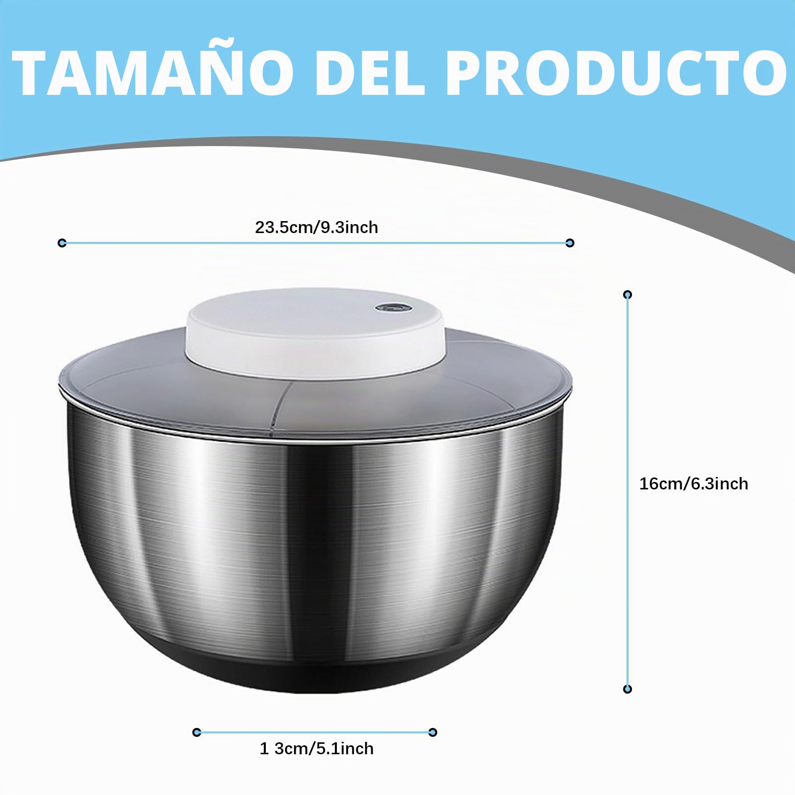 Centrifugador de ensalada, 4,5 L, acero inoxidable, centrifugado automático | base antideslizante y recargable por USB, secadora de frutas y verduras con tapa, para ensaladas, verduras, hierbas y bayas