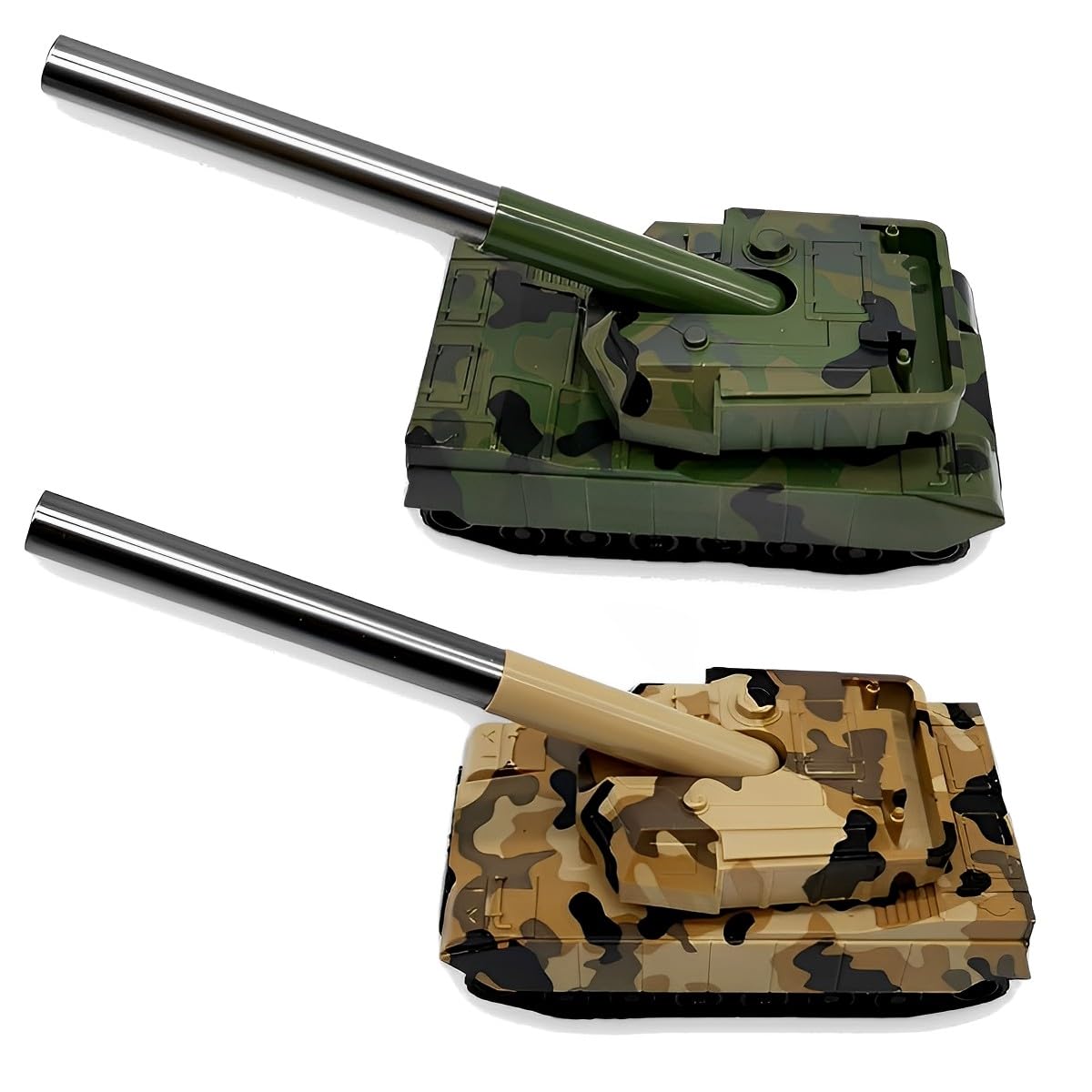 TLISMITLISMI Trendy Camouflage Printed Military Tank Shaped Pen Holder with Blue Gel Pen Army Weapons Styled Fancy Pen Stand Small Stationery Storage for Boys, Girls, Kids, Birthday, Party Gifts (Pack of 2)