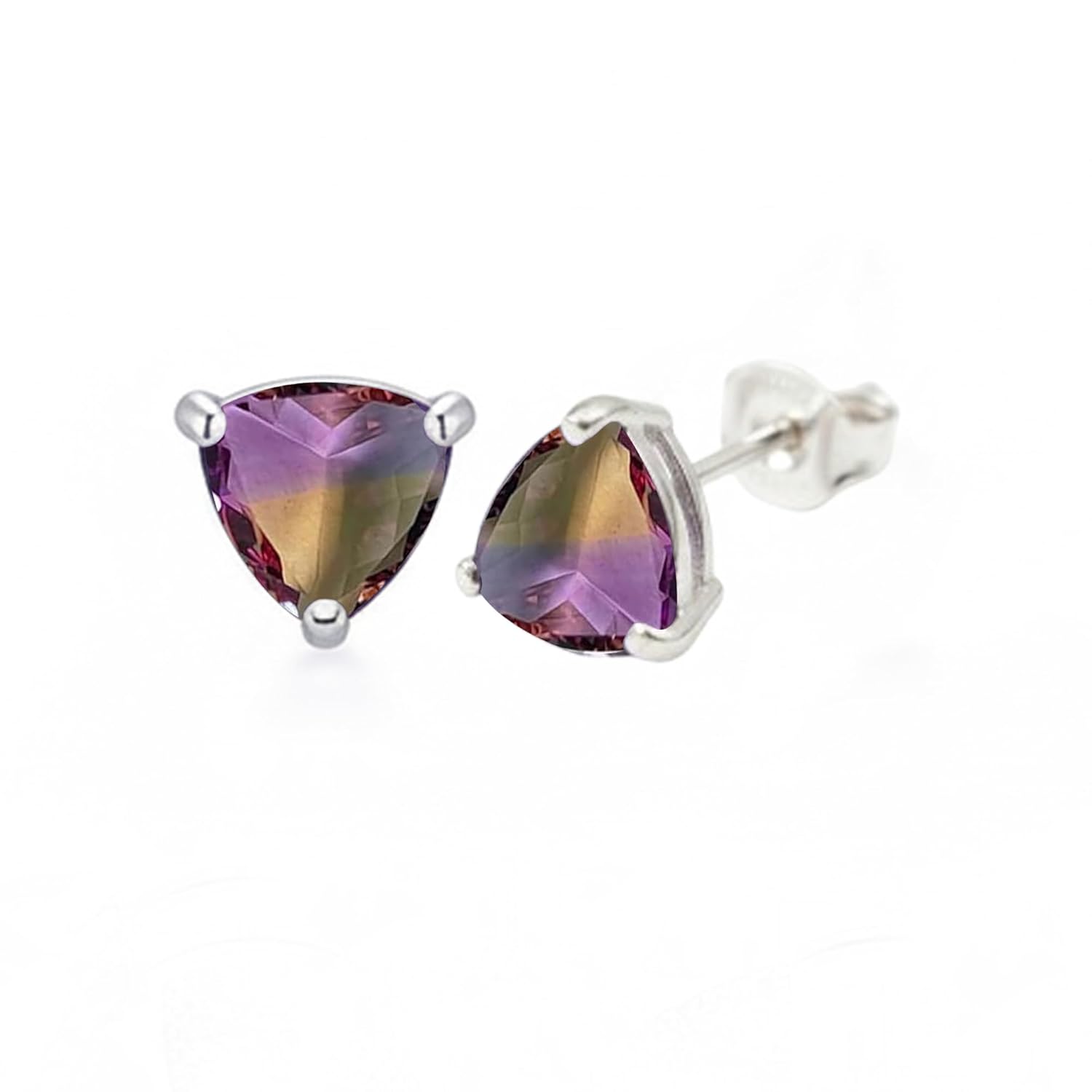 Multicolor Ametrine Quartz Trillion Stone Studs Earring for Women 925 Sterling Silver Boho Solitaire Tiny Studs for Mom Wife Daughter Love Perfect Gift for Her Handmade Gemstone Silver Jewelry