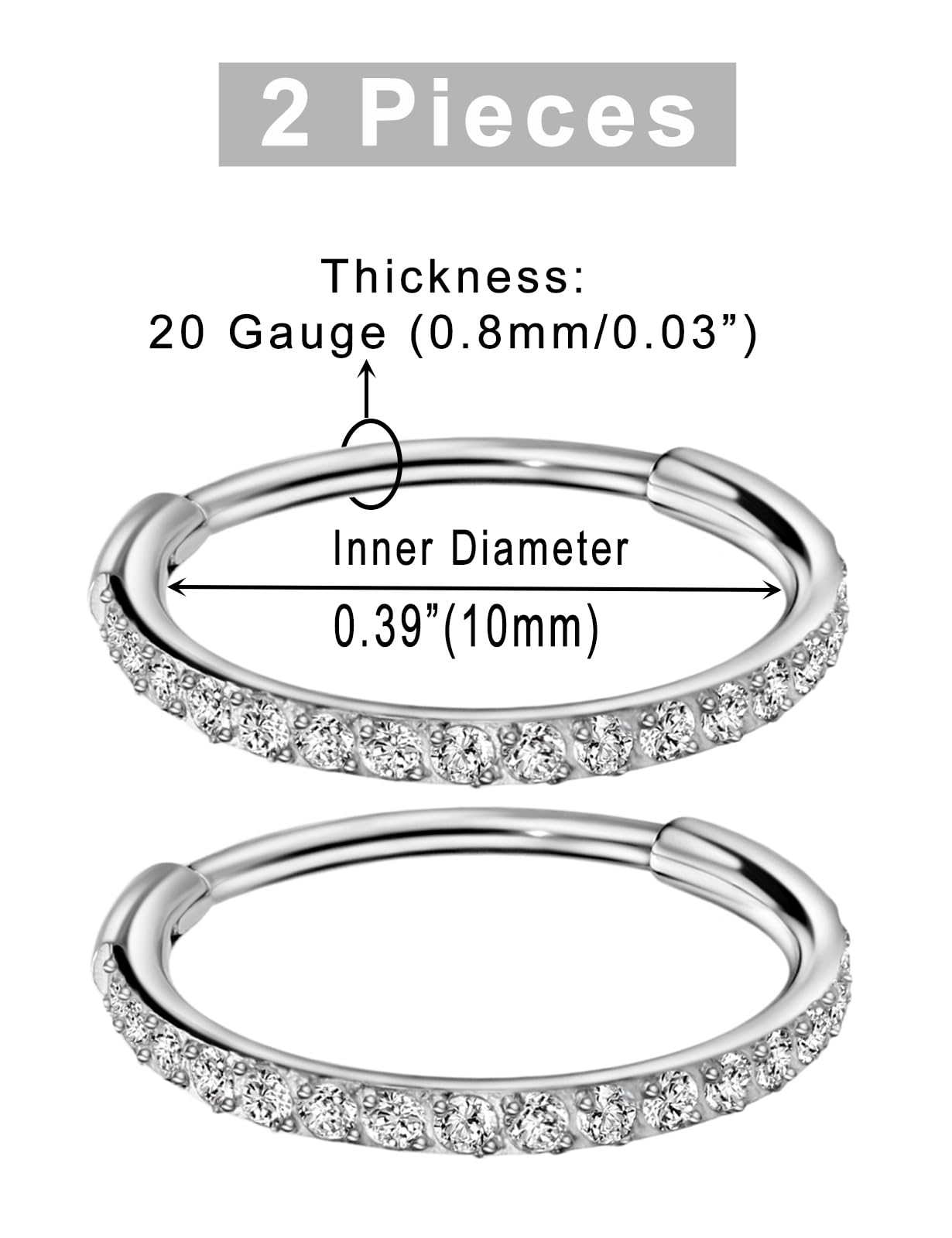 Feng Shui， 20G 18G 16G Klare CZ Nasenringe Hoop 316L Chirurgenstahl Knorpelohrringe Hoop 5-12mm Piercingschmuck Daith Helix Rook Tragus Piercingschmuck Edelstahlohrring Silber Conch Piercingschmuck
