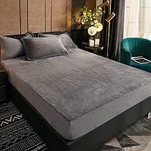 Luofanfei Fleece Fitted Sheet, 140 x 200 cm, 30 cm, Grey Winter Feel Cashmere Flannel Bed Sheet Microfibre Super Warm for Thick Mattresses