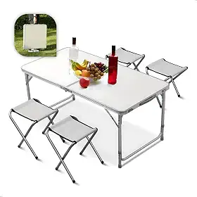 Mesa Dobrável 120x60 Maleta Portátil 4 Banquetas Camping