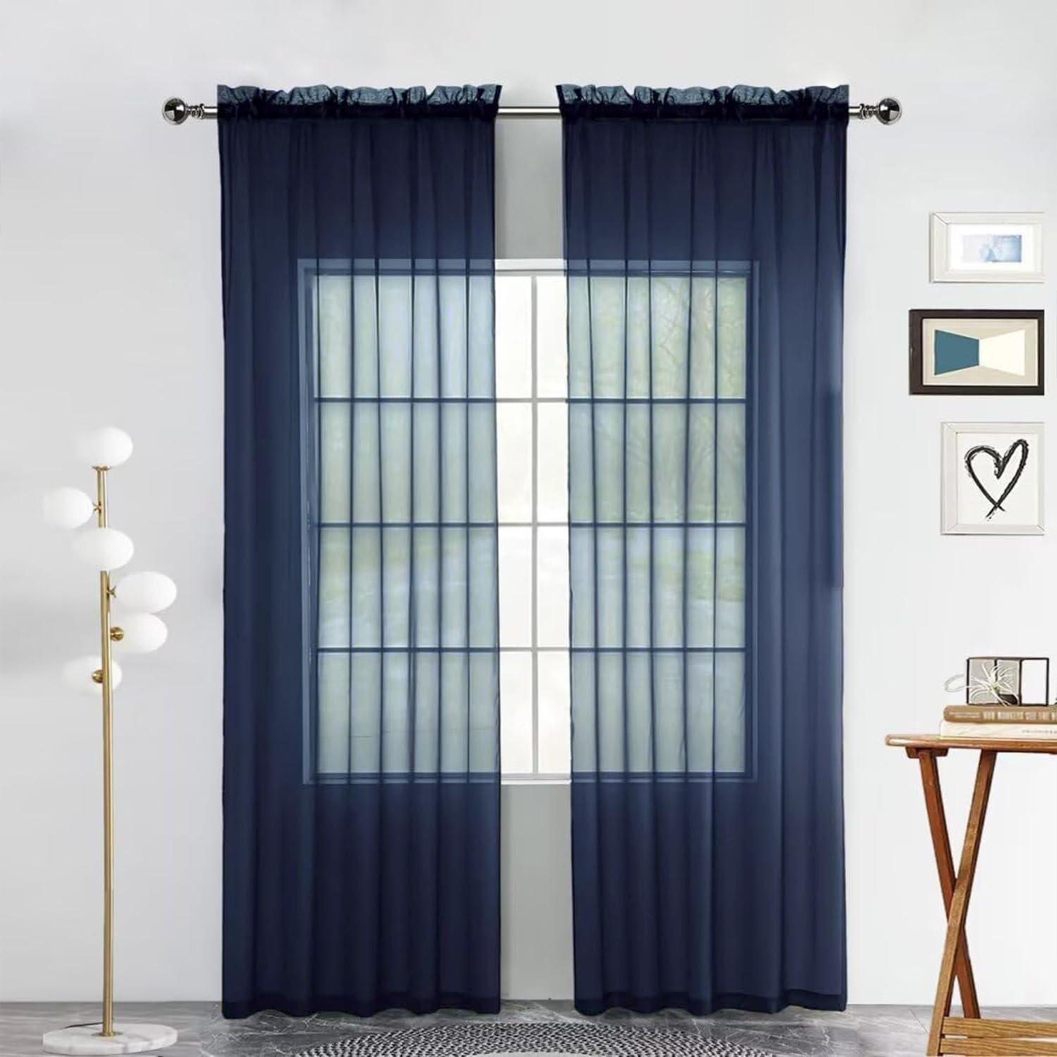 SpaceDresser Sheer Voile Window Treatment Rod Pocket Curtain Panels for Kitchen Bedroom Living Room Drapes Sunlight Filtering Privacy Semi Home Decor Assorted Colors Sizes (Navy, 52 W x 84 L) โ image 1