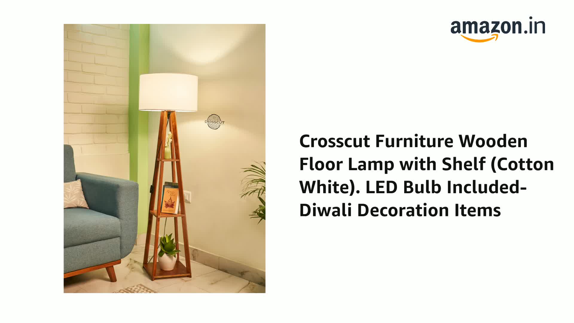 Crosscut Furniture Wooden Floor Lamp with Shelf
