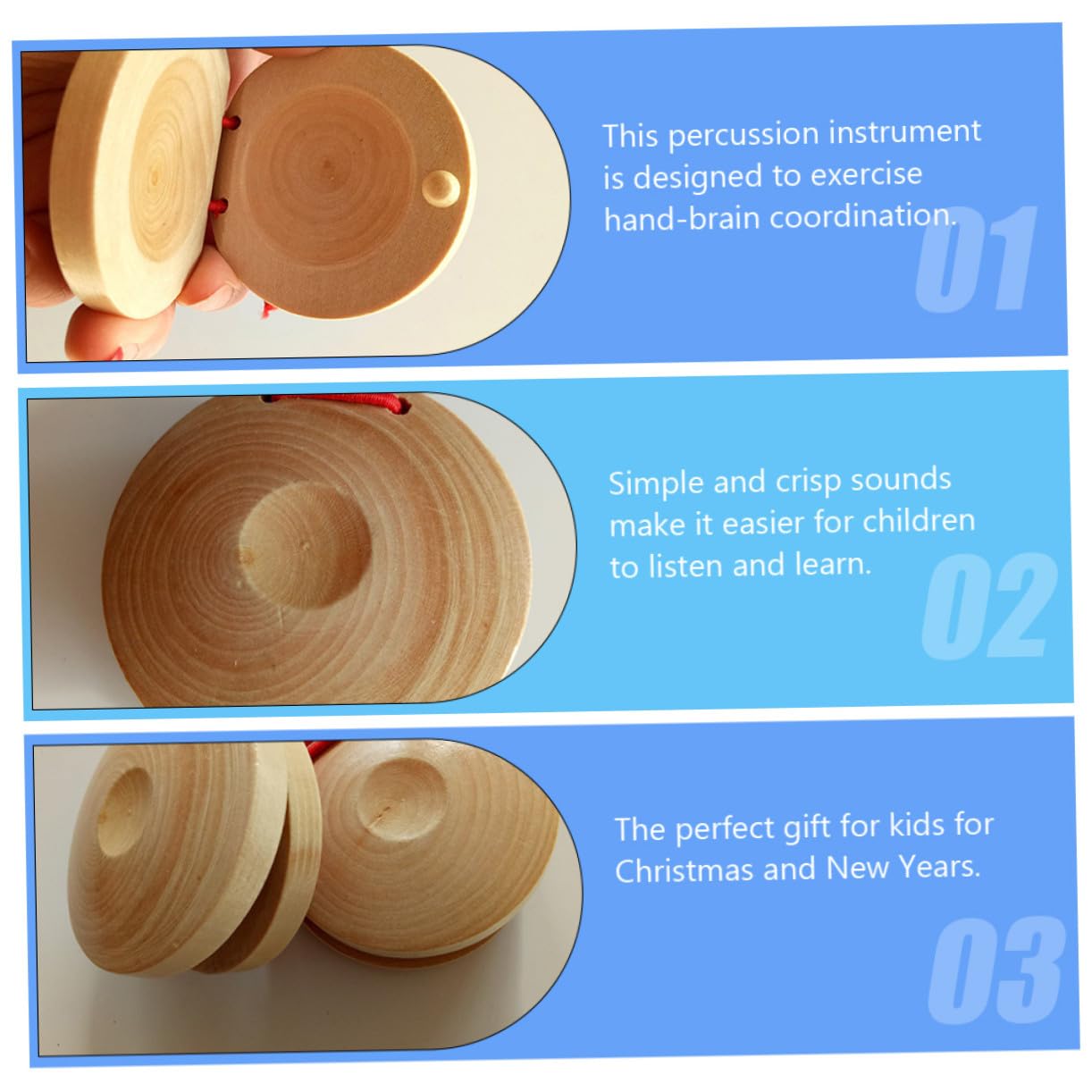 12 Piezas Castañuelas de Madera para Percusión Instrumento Musical Educativo Ligero y Duradero para Principiantes Mejora Coordinación Mano-Cerebro y Sentido del Ritmo