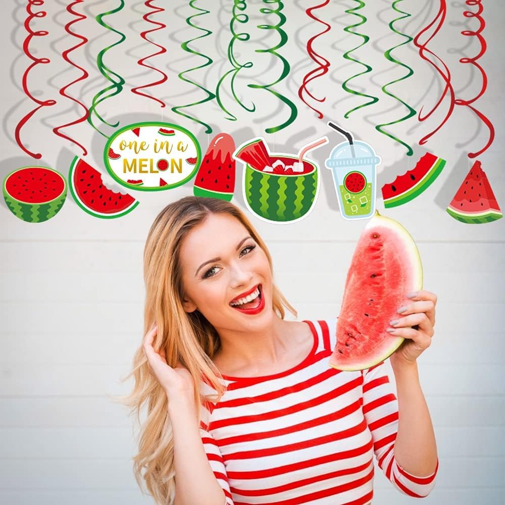 Anor Wishlife One in a Melon Party Decorations,Watermelon Hanging Swirl Party Decorations,Themed Birthday,Party Supplies,Ceiling Decorations for Girls,Boys,Kids, Classroom,Baby Shower(30Ct)
