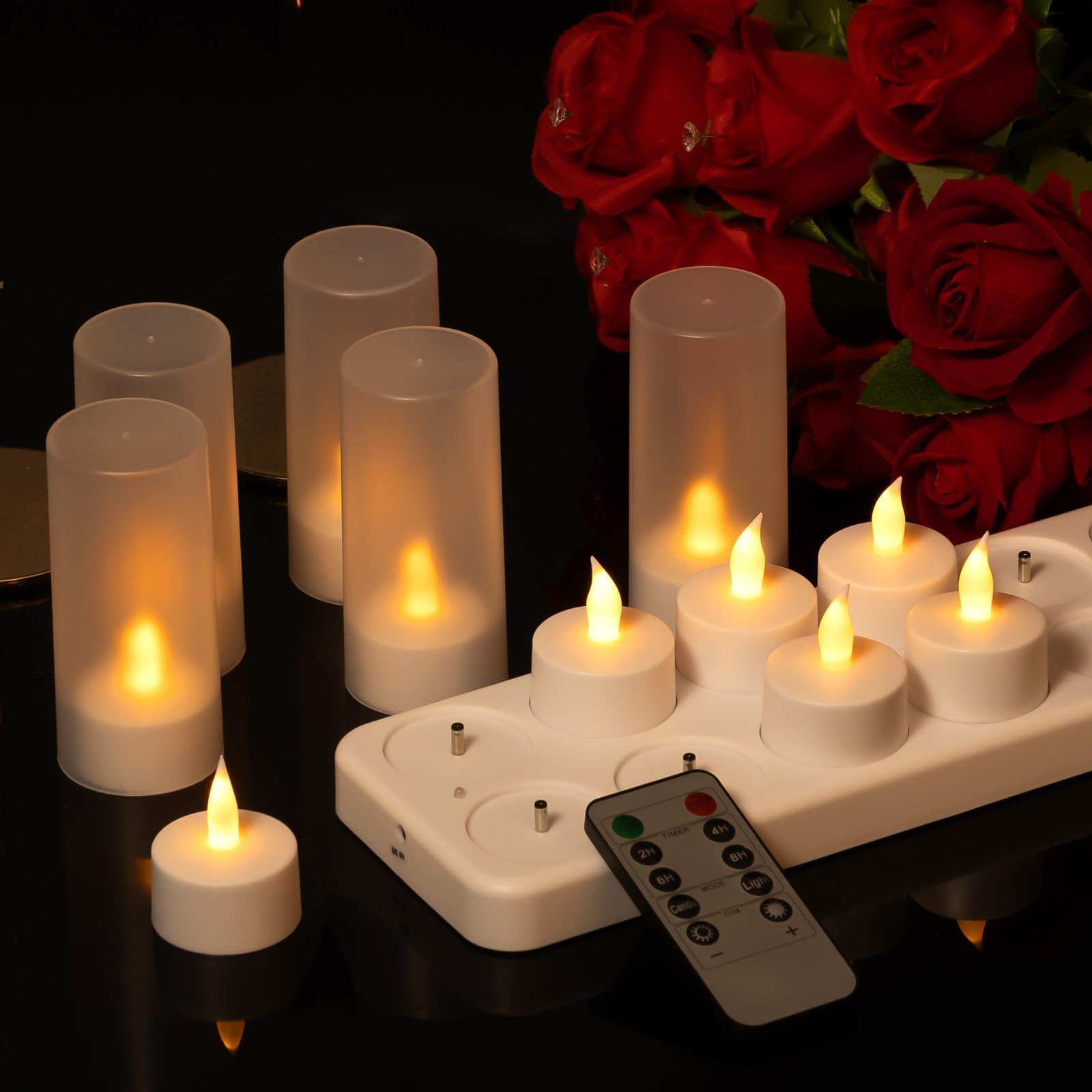 12 Pièces Bougie LED Rechargeable, Bougie Chauffe Plat LED Télécommandes et Minuterie, Fausses Bougies à LED avec USB-C Station de Charge pour Décoration de Noël, salle de Bains, Mariage, Anniversair