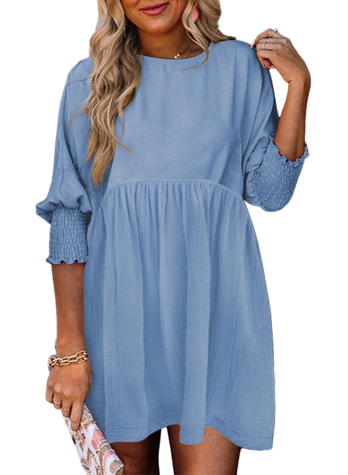 DokotooWomens Summer Spring Dresses Casual Tunic Dress Short Sleeve Crew Neck Flowy Swing Mini Dress