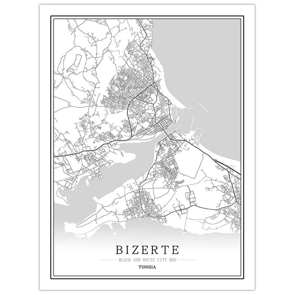 Affiche Tunisie ville de Bizerte décoration intérieure salon noir blanc