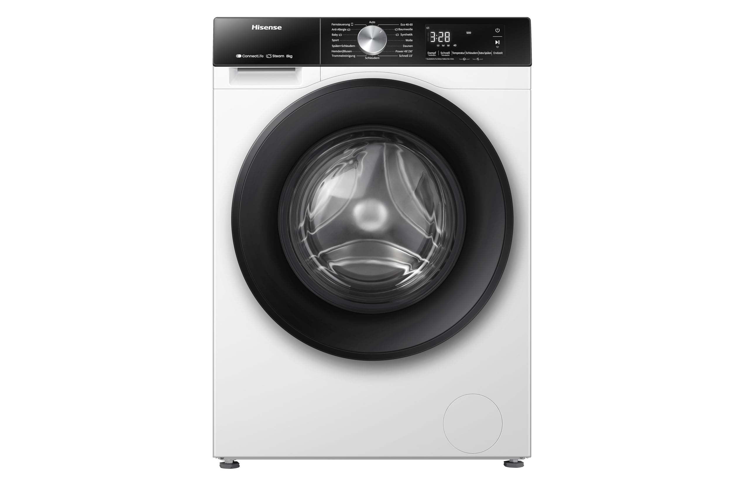 Hisense Lavatrice WF3S8043BW3 con funzione vapore, 8 kg, 1400 giri/min, Wi-Fi, ConnectLife, Power JetWash, programma anallergico, Aqua Stop, Auto Wash, Quick Wash, EEK A-30%