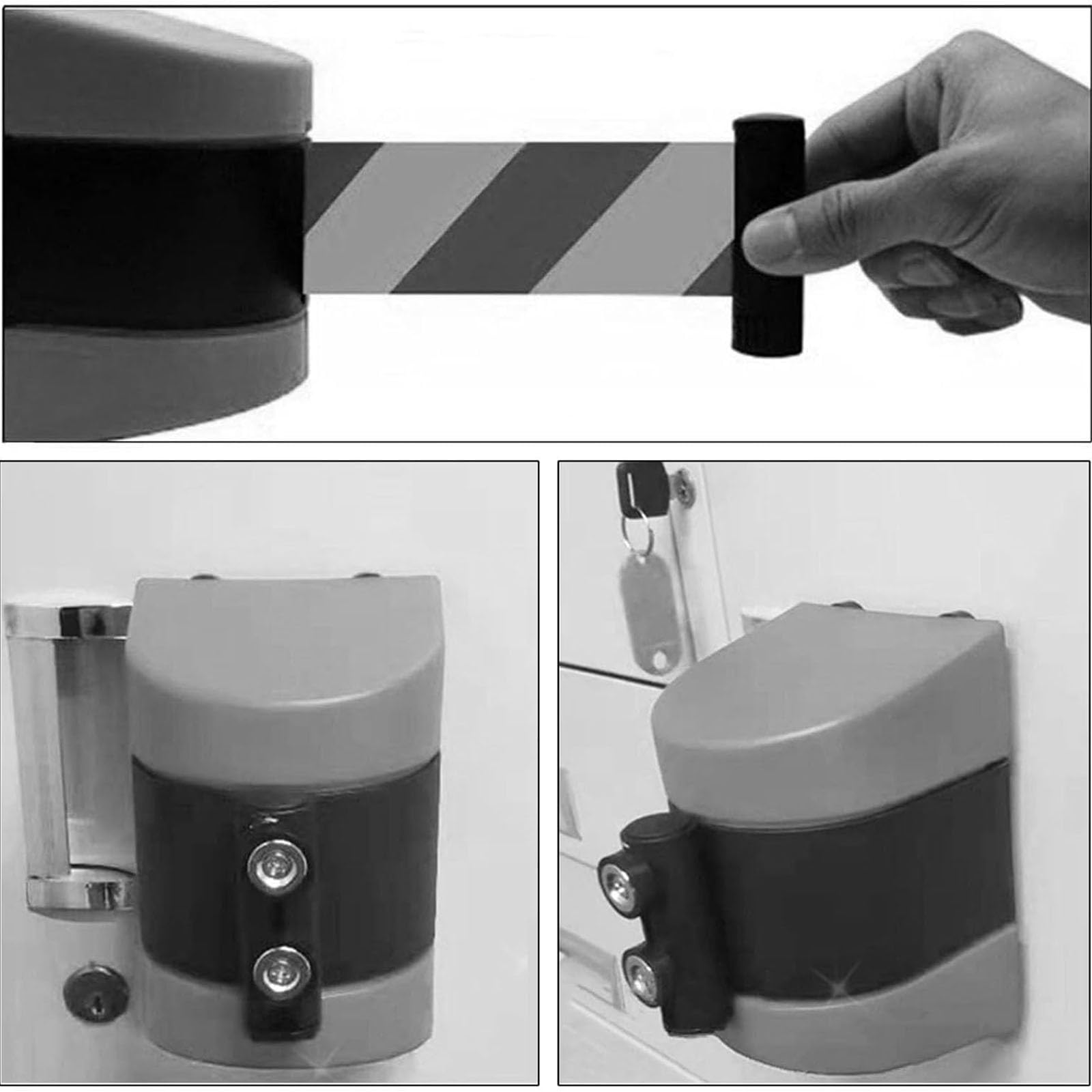 CAIFEXUE Black Attraction Retractable Belt Barrier,2/3/5/10M Optional,Queuing Safety Tape Cordon with Mounting Accessories,for Crowd Control/a/5M/16.4Ft